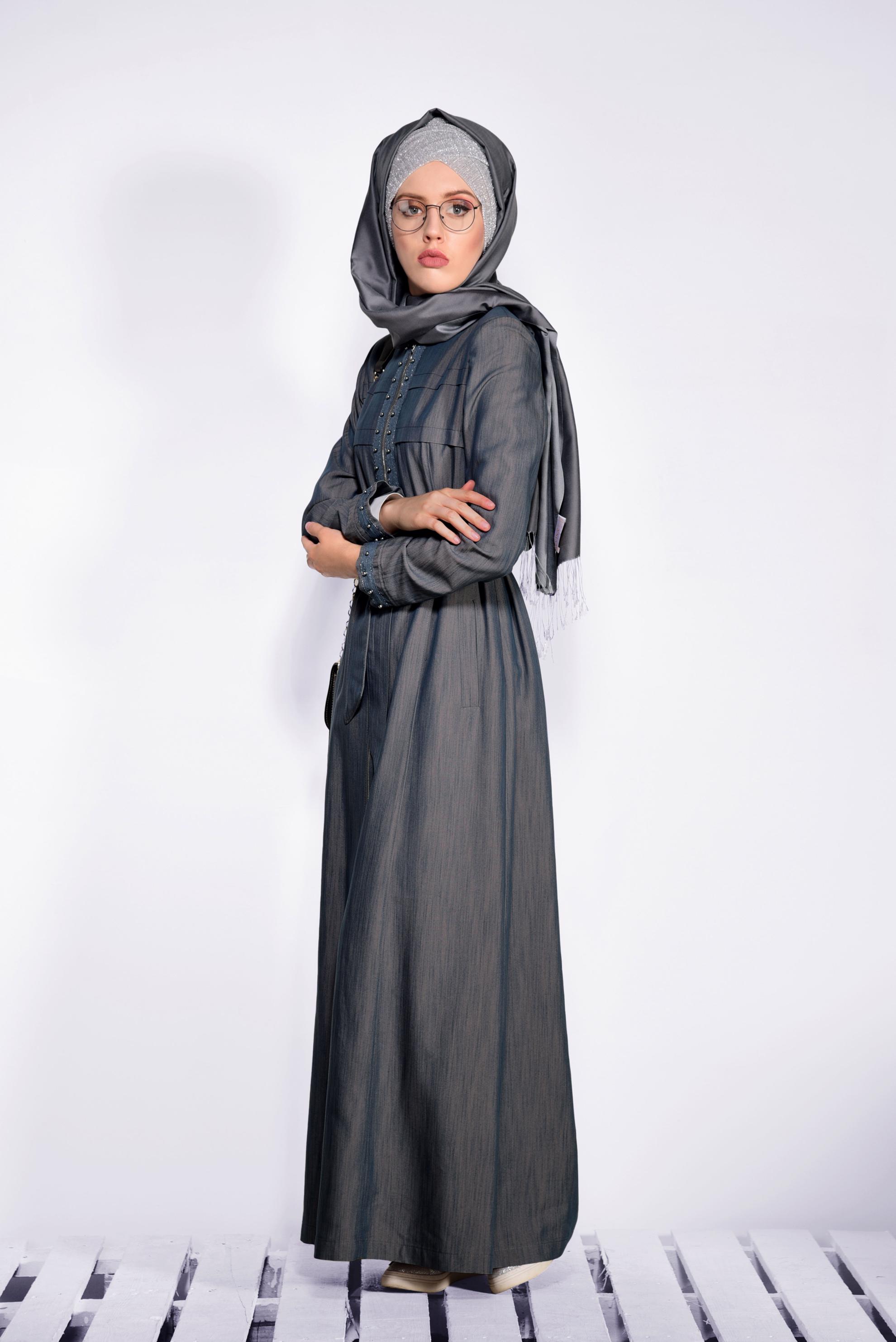Hijab clothing BLUE ZIPPERED TOPCOAT 1237