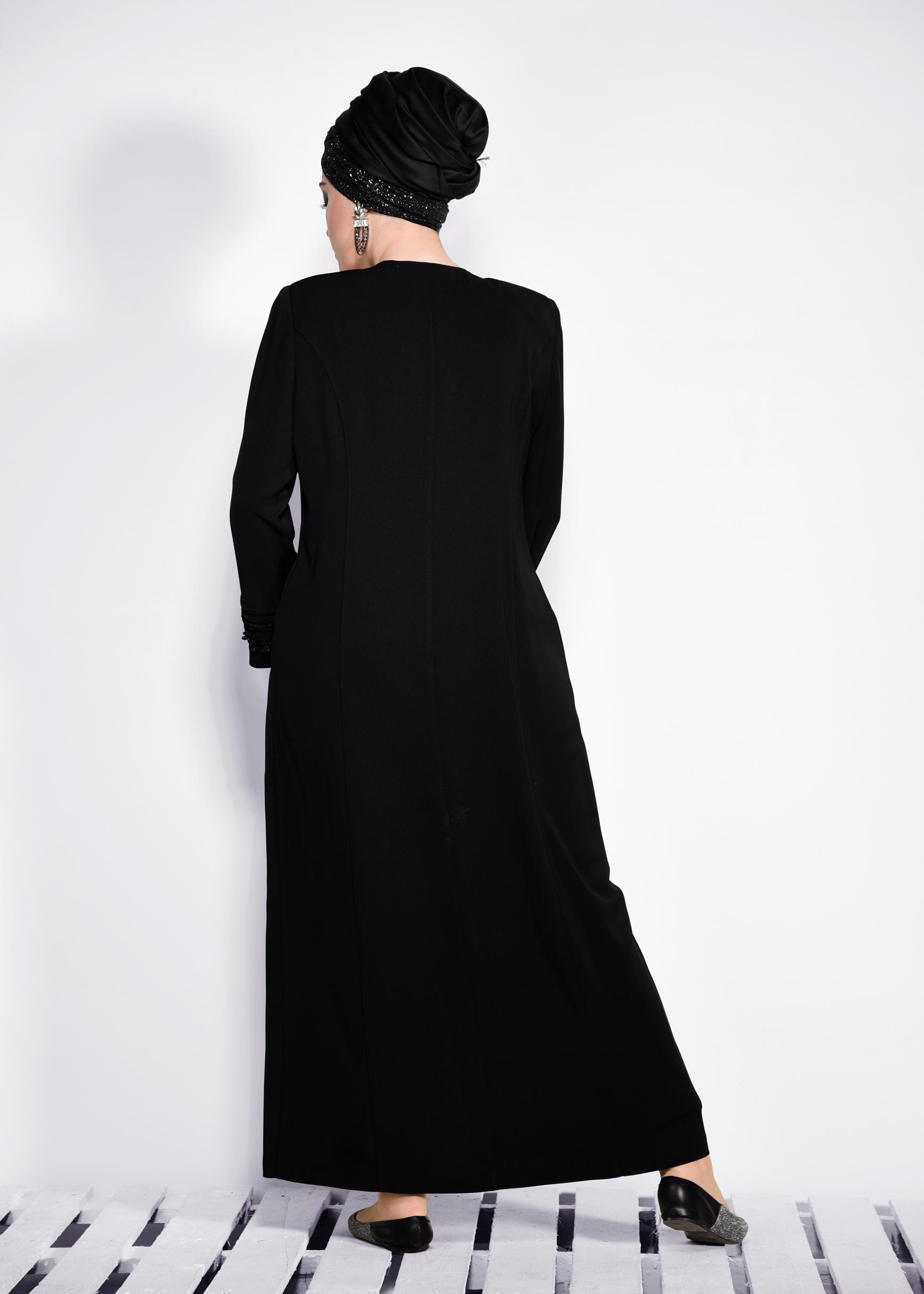 Tesettür giyim SİYAH GÜPÜR DETAYLI DÜĞMELİ PARDESÜ 1277 