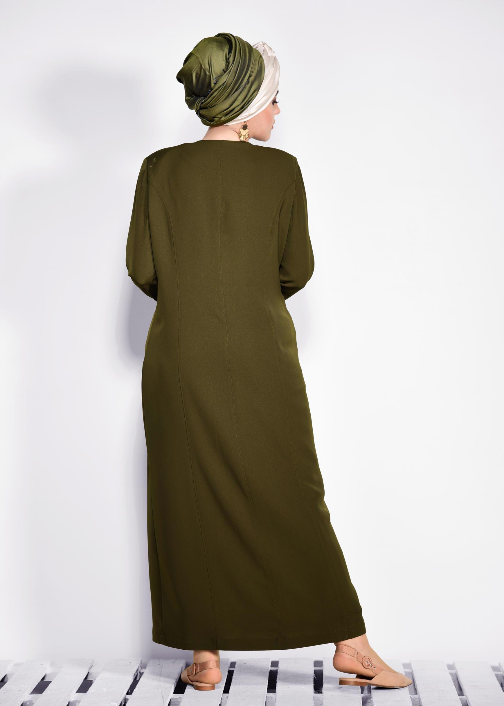 Tesettür giyim HAKİ GÜPÜR DETAYLI DÜĞMELİ PARDESÜ 1277 