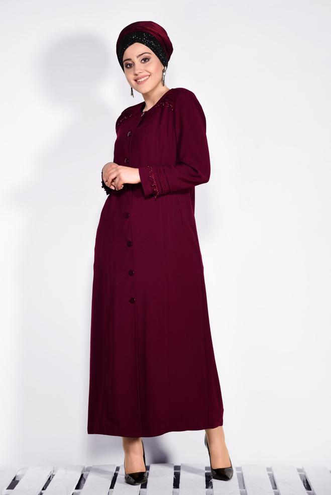 Hijab clothing DAMSON Guipure Detail Buttoned Overcoat 1277  - ALVİNA