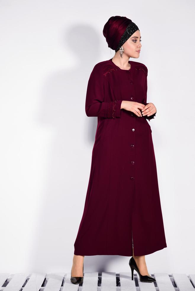 Hijab clothing DAMSON Guipure Detail Buttoned Overcoat 1277  - ALVİNA