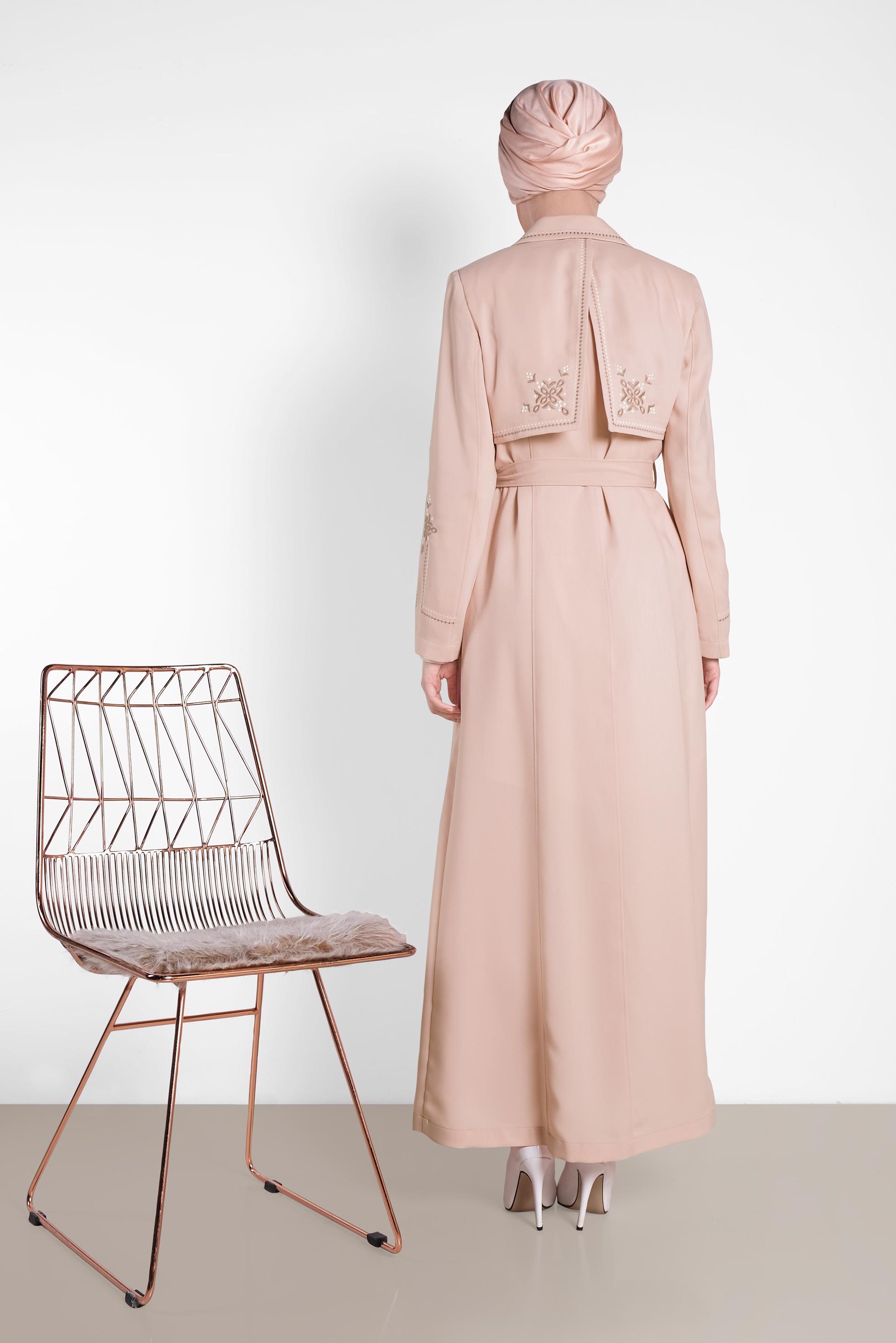 Hijab clothing POWDER Sleeves and Back  Embroidered Topcoat 1283 