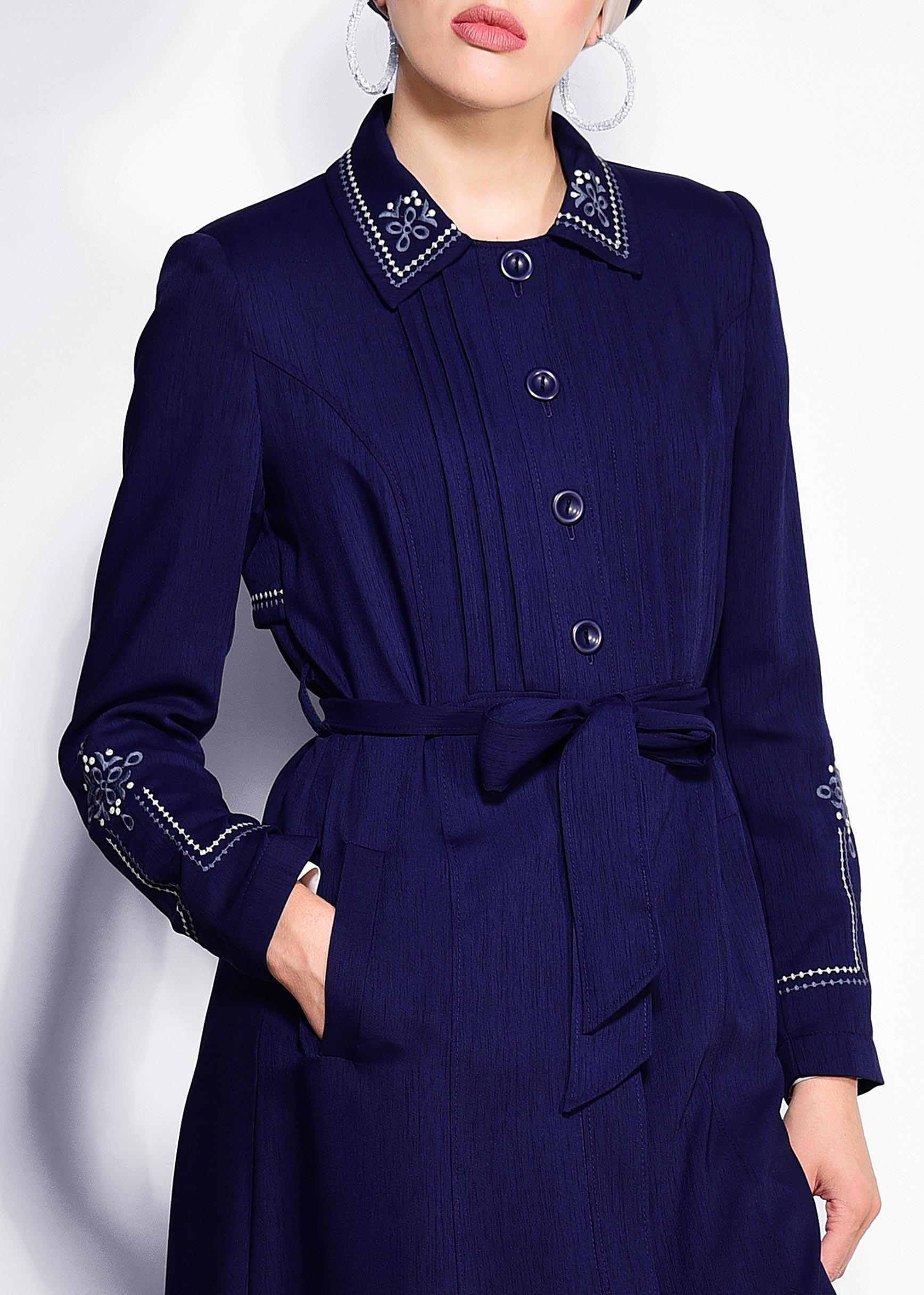 Tesettür giyim LACİVERT KOLLARI VE SIRTI NAKIŞLI PARDESÜ 1283 