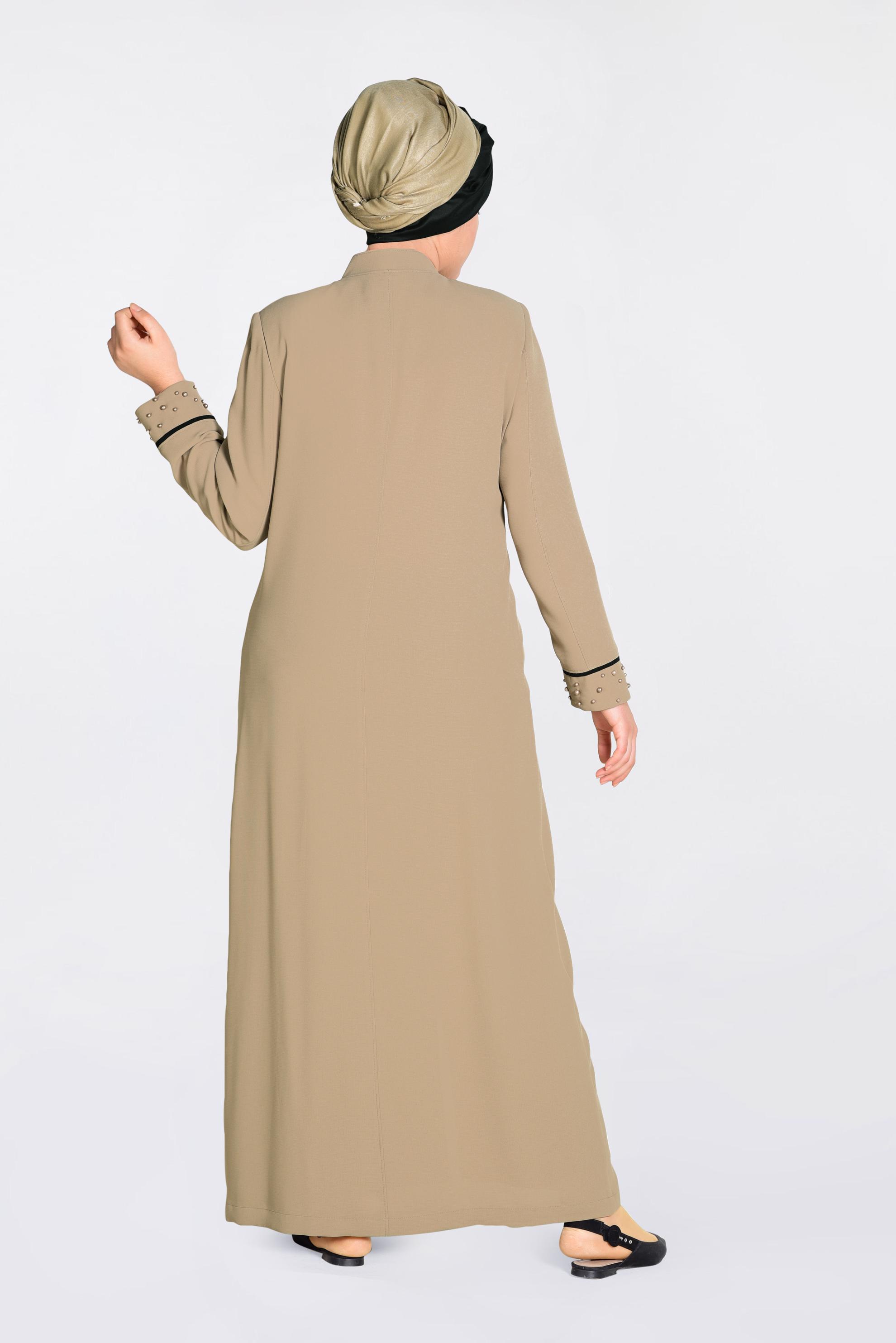 Tesettür giyim KAHVE KOL VE YAKA KISMI İNCİLİ PARDESÜ 1290