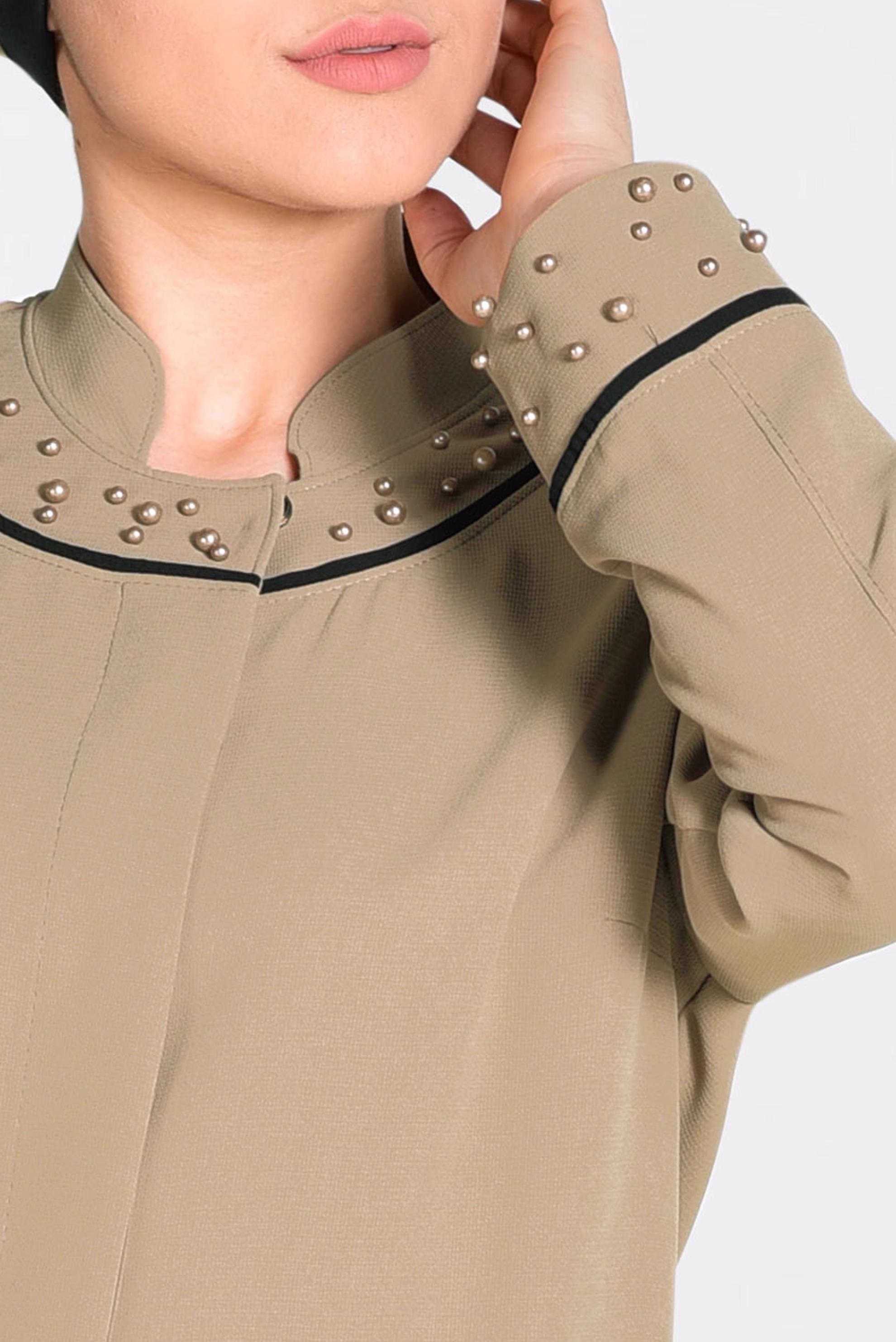 Tesettür giyim KAHVE KOL VE YAKA KISMI İNCİLİ PARDESÜ 1290