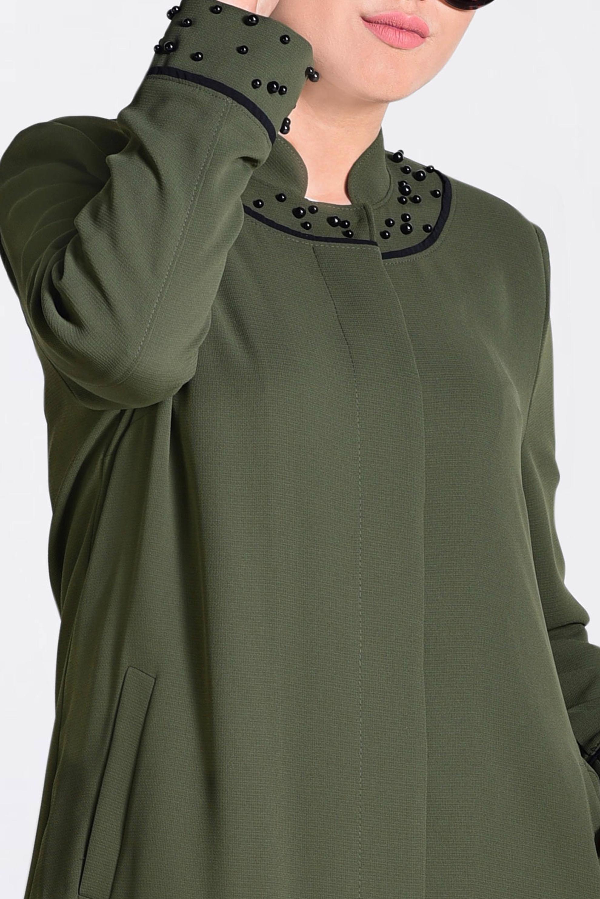 Tesettür giyim HAKİ KOL VE YAKA KISMI İNCİLİ PARDESÜ 1290