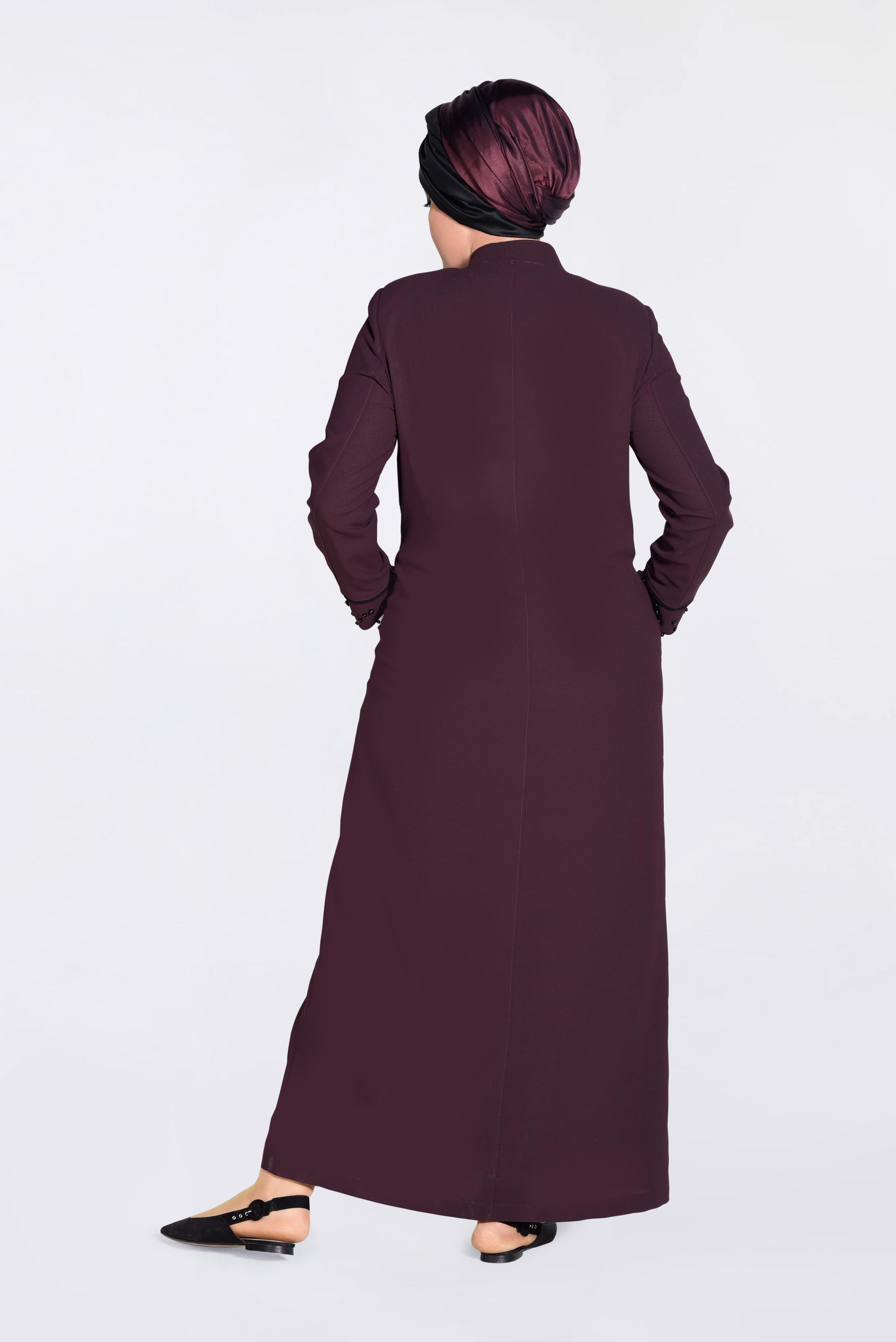 Tesettür giyim BORDO KOL VE YAKA KISMI İNCİLİ PARDESÜ 1290