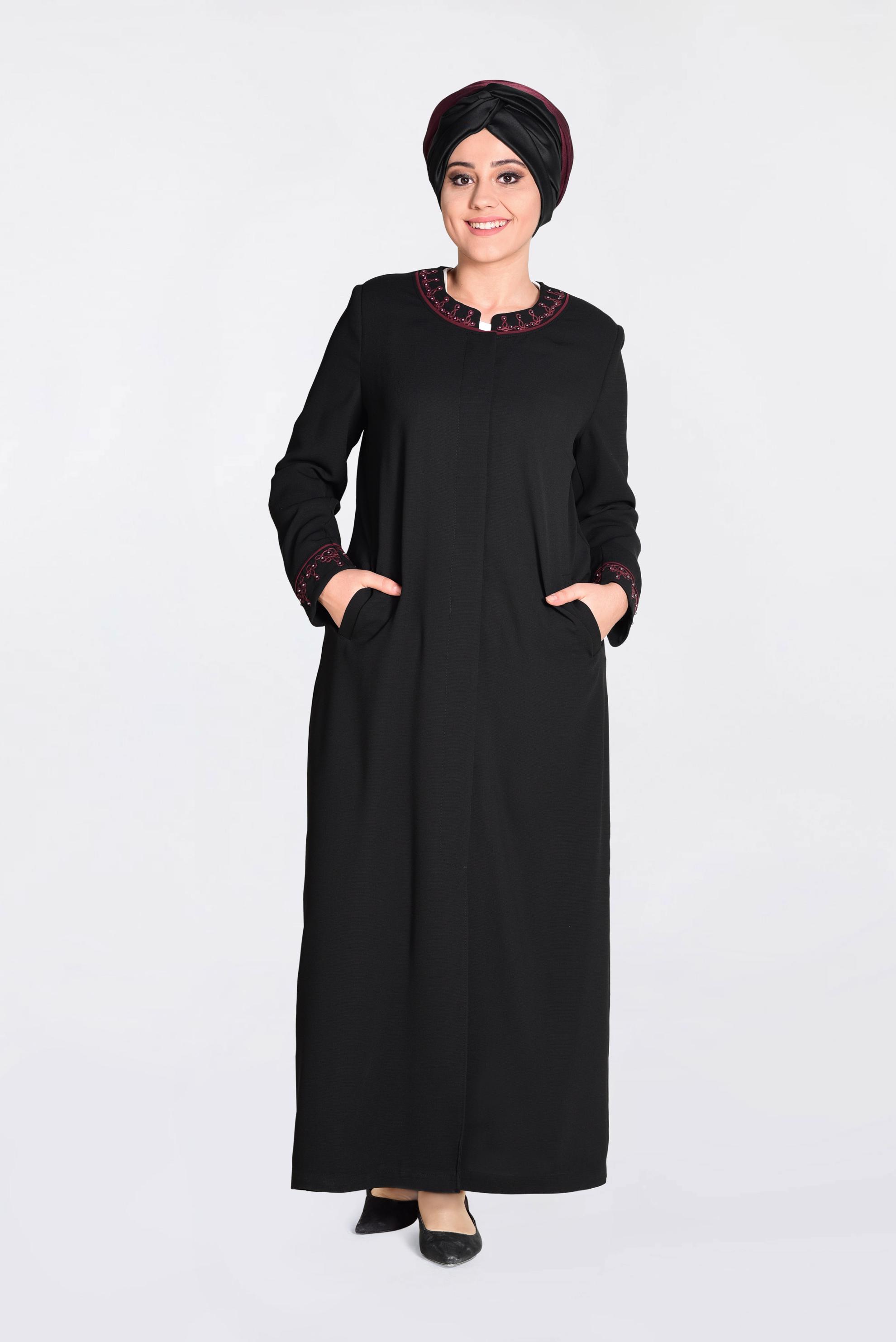 Tesettür giyim SİYAH İNCİ İŞLEMELİ PARDESÜ 1295