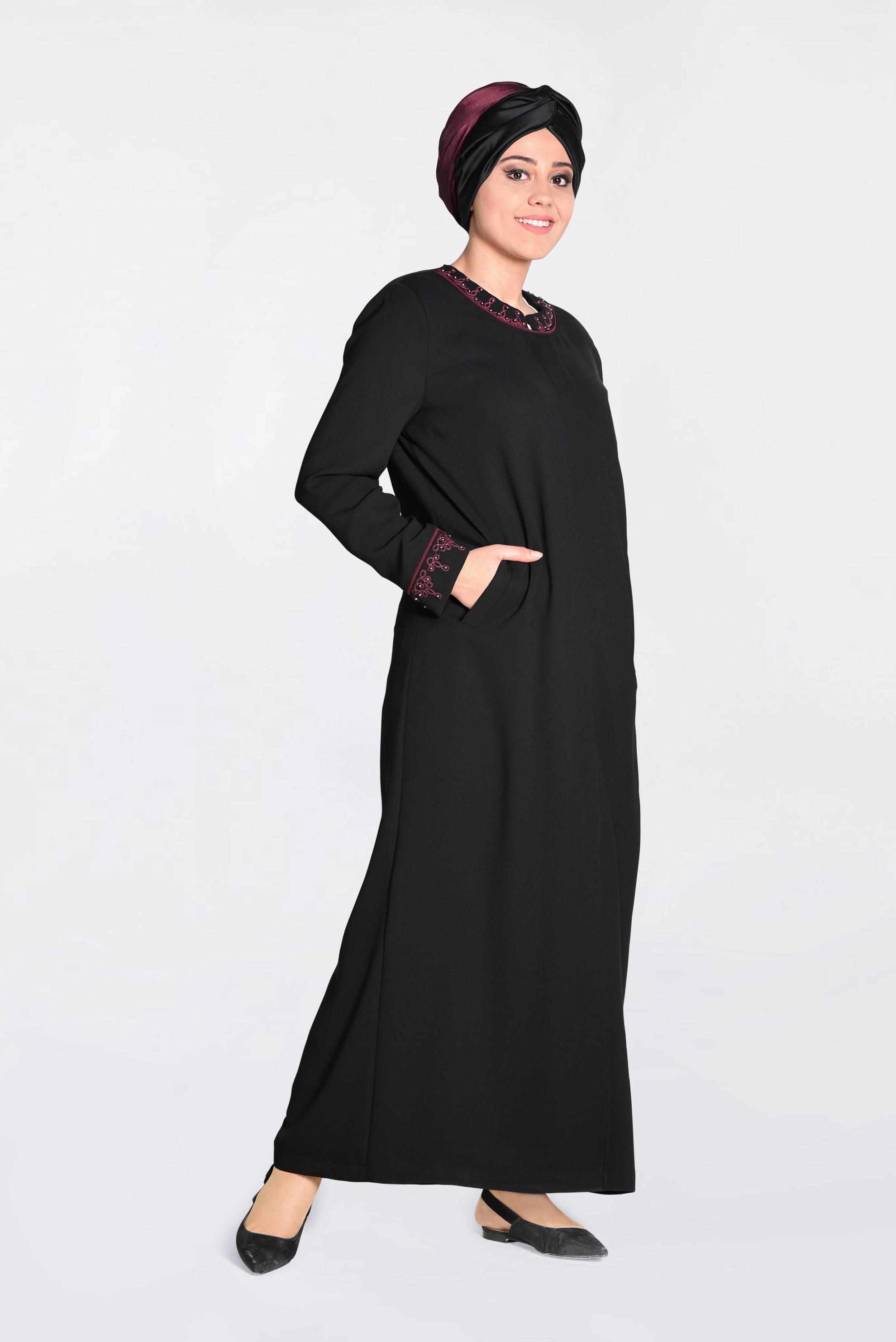 Tesettür giyim SİYAH İNCİ İŞLEMELİ PARDESÜ 1295