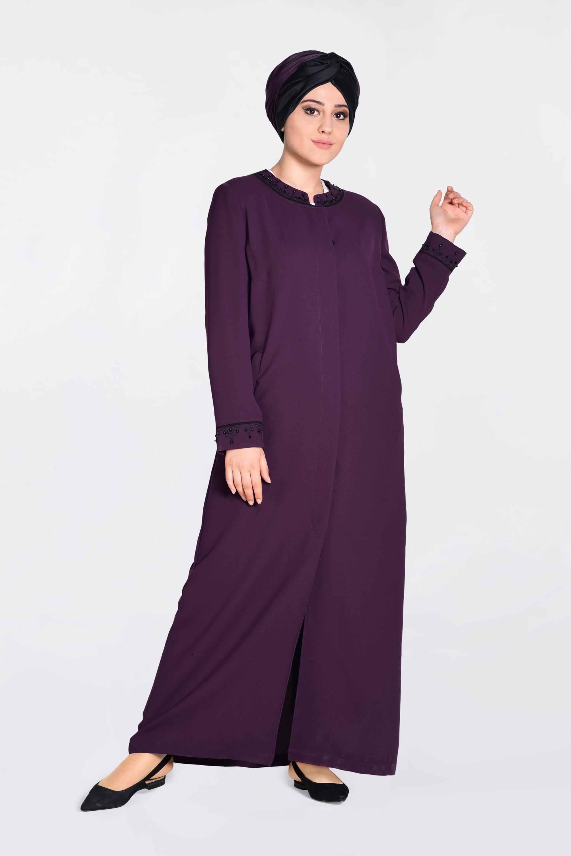 Tesettür giyim MOR İNCİ İŞLEMELİ PARDESÜ 1295