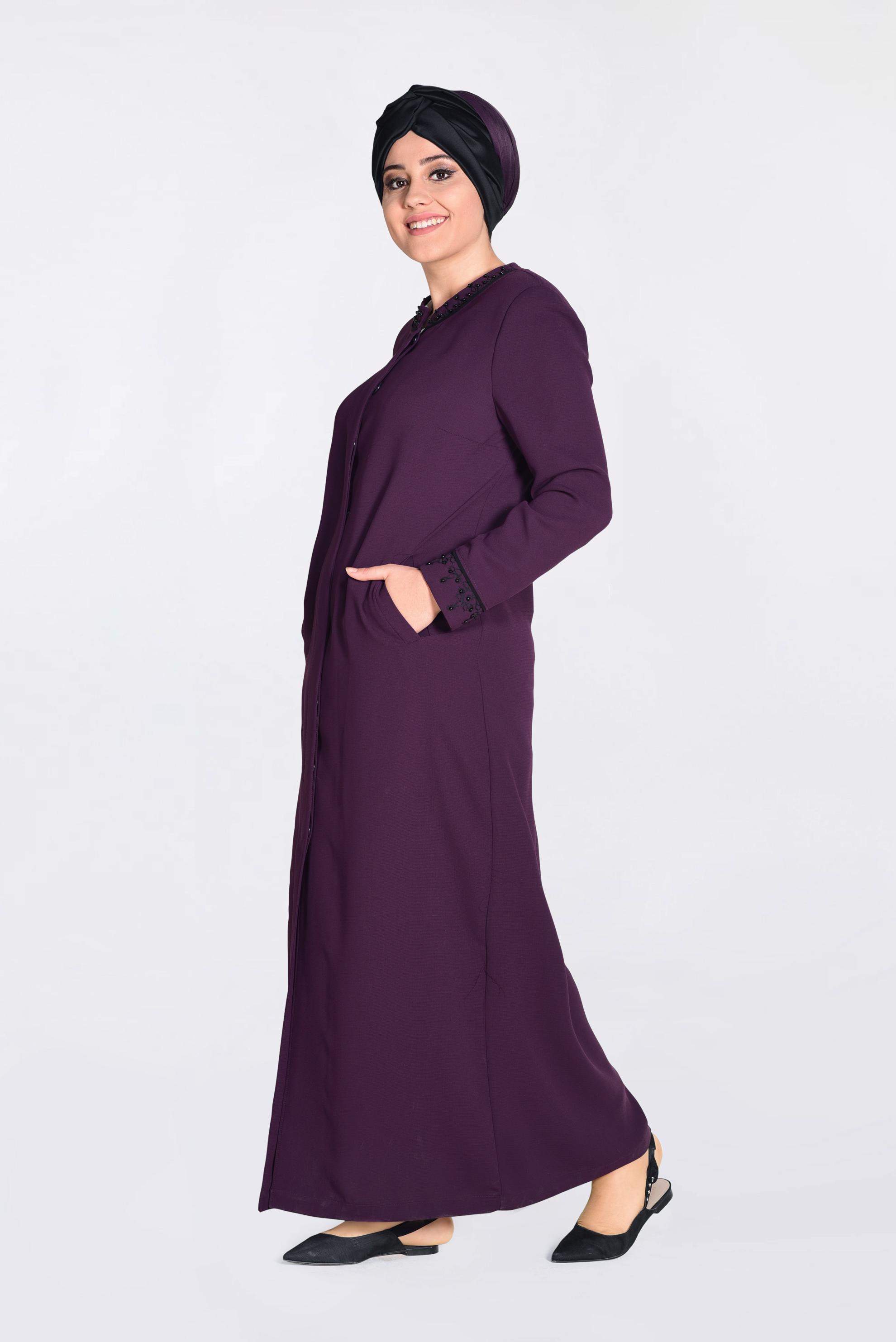 Tesettür giyim MOR İNCİ İŞLEMELİ PARDESÜ 1295