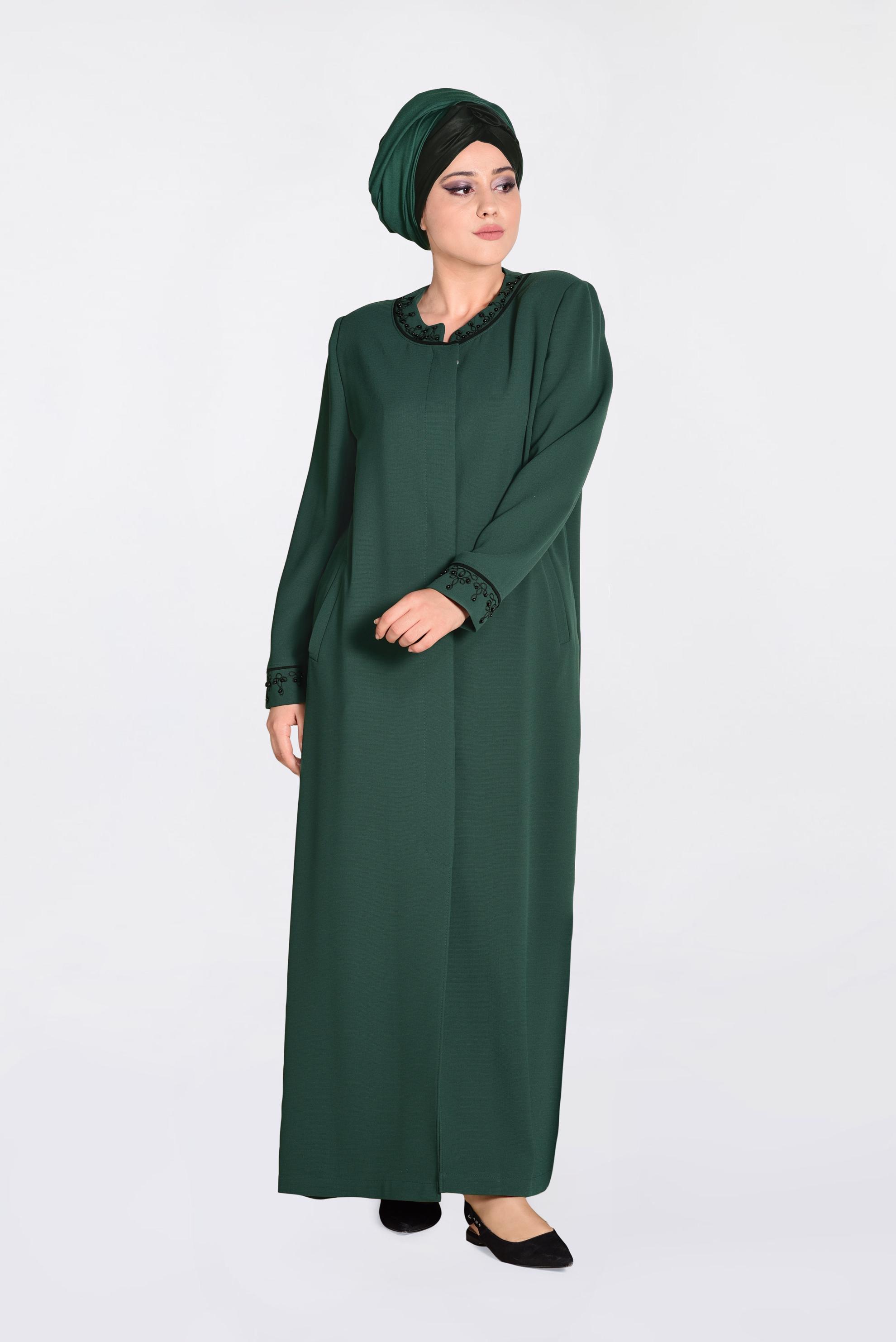 Tesettür giyim YEŞİL İNCİ İŞLEMELİ PARDESÜ 1295