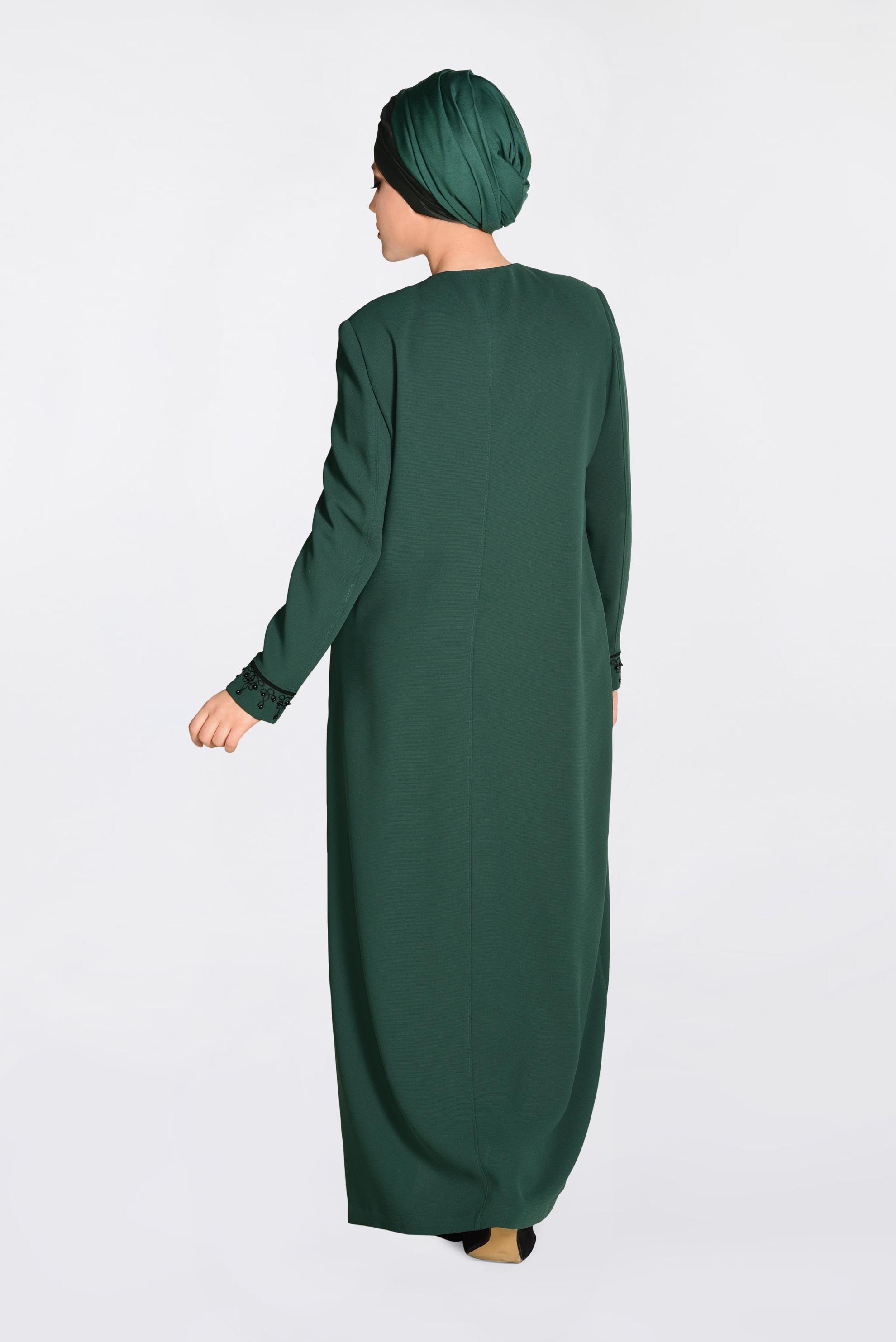 Tesettür giyim YEŞİL İNCİ İŞLEMELİ PARDESÜ 1295