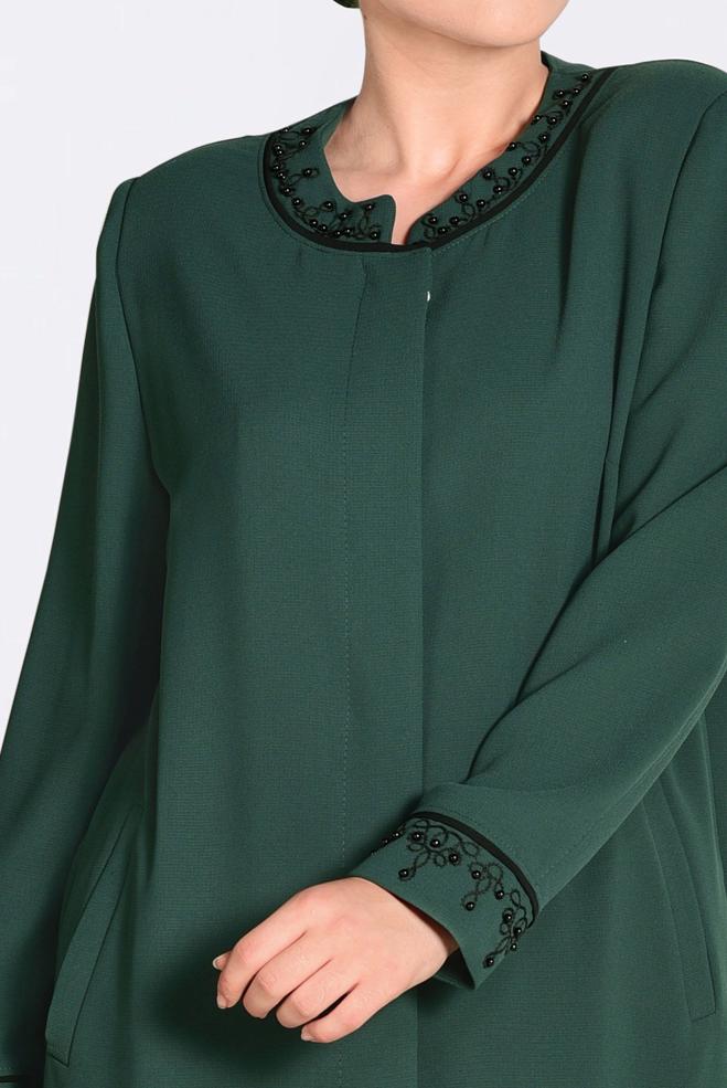 Hijab clothing GREEN Pearl Embroidered Overcoat 1295  - ALVİNA