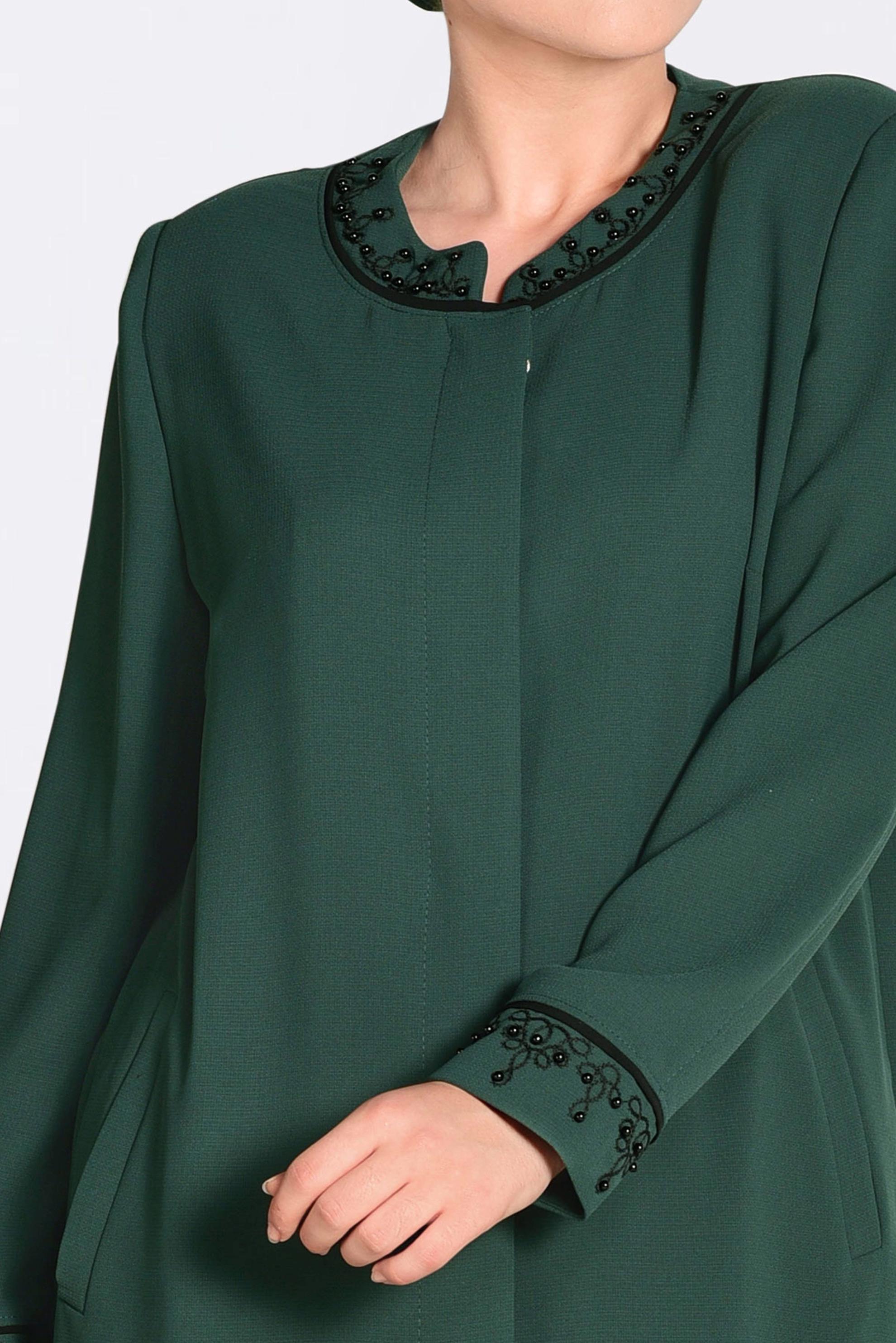 Tesettür giyim YEŞİL İNCİ İŞLEMELİ PARDESÜ 1295