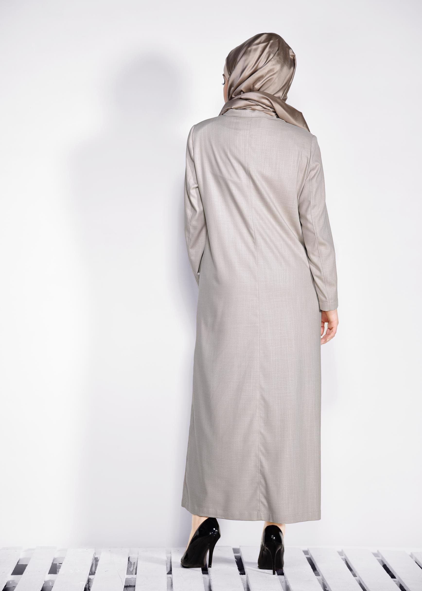 Tesettür giyim BEJ CEP DETAYLI DÜĞMELİ PARDESÜ 1296 