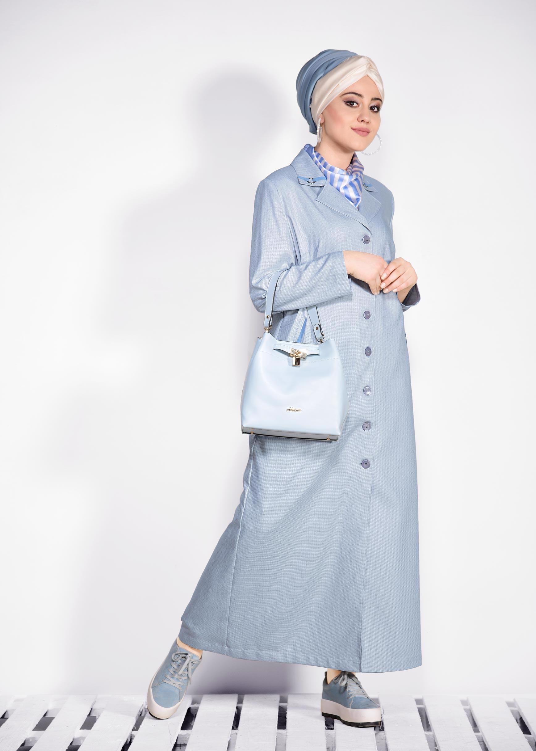 Hijab clothing GREY Pocket Detail Buttoned Overcoat 1296 