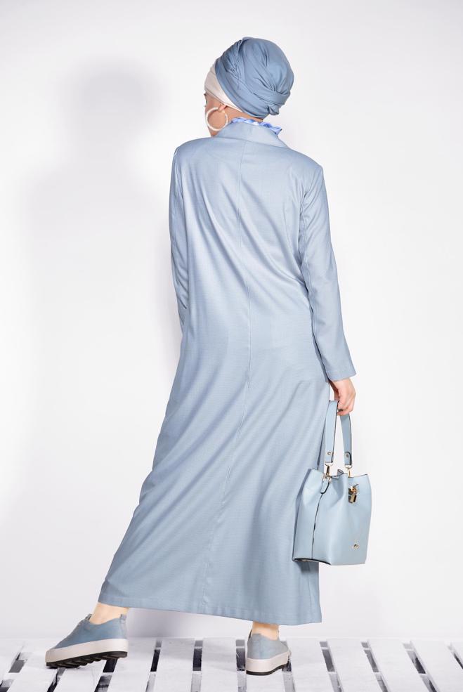 Hijab clothing GREY Pocket Detail Buttoned Overcoat 1296  - ALVİNA