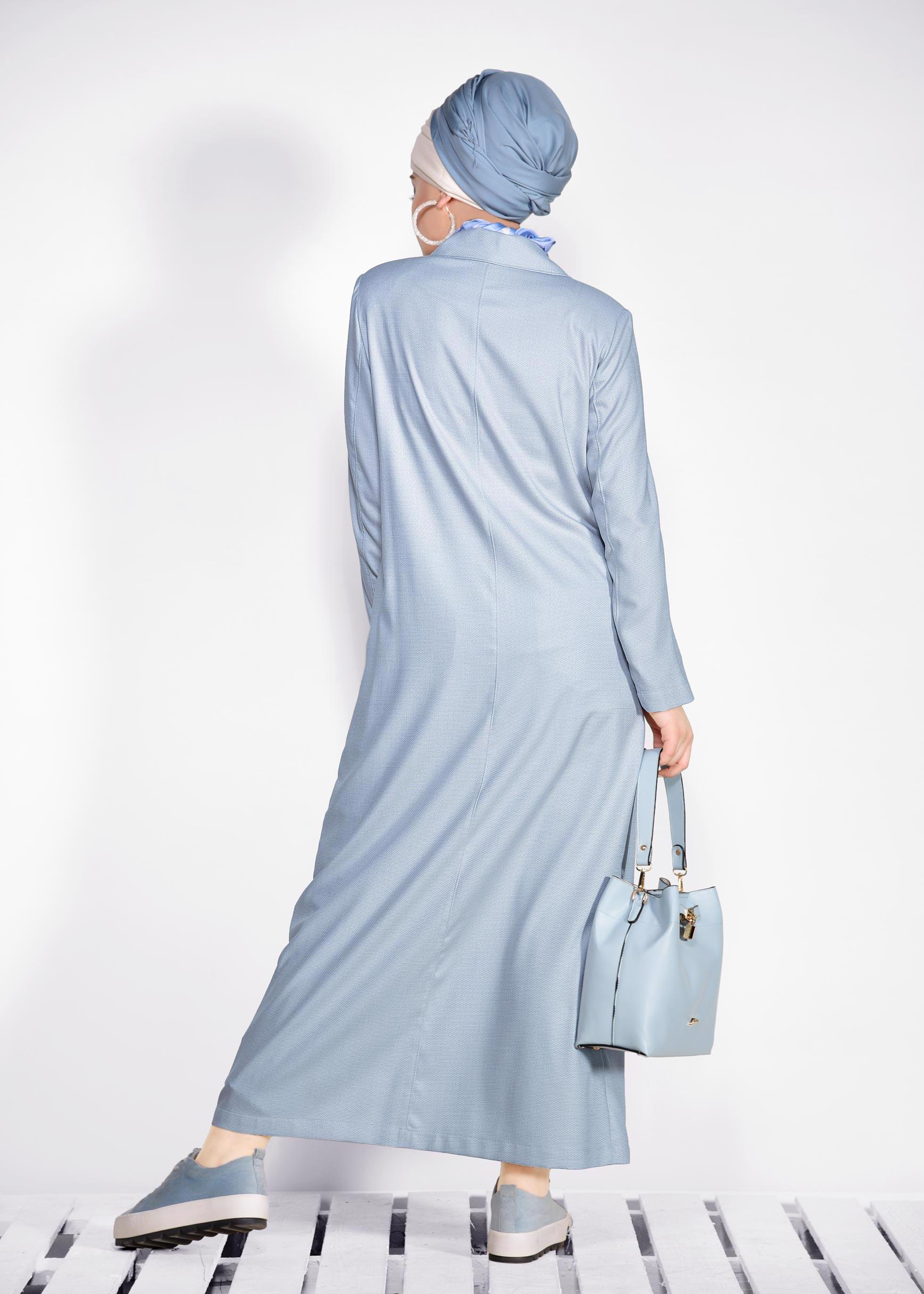 Hijab clothing GREY Pocket Detail Buttoned Overcoat 1296 