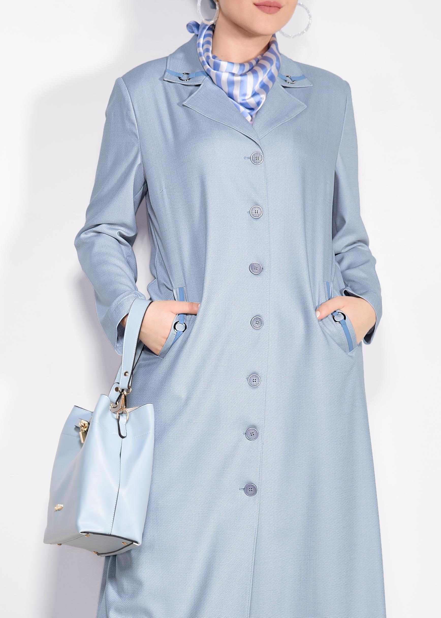 Hijab clothing GREY Pocket Detail Buttoned Overcoat 1296 