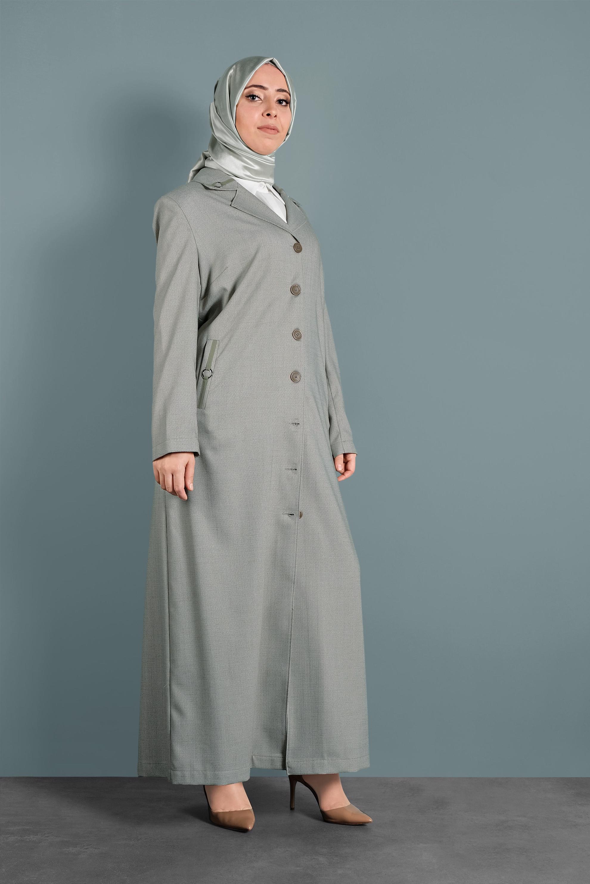 Hijab clothing KHAKI Pocket Detail Buttoned Overcoat 1296 