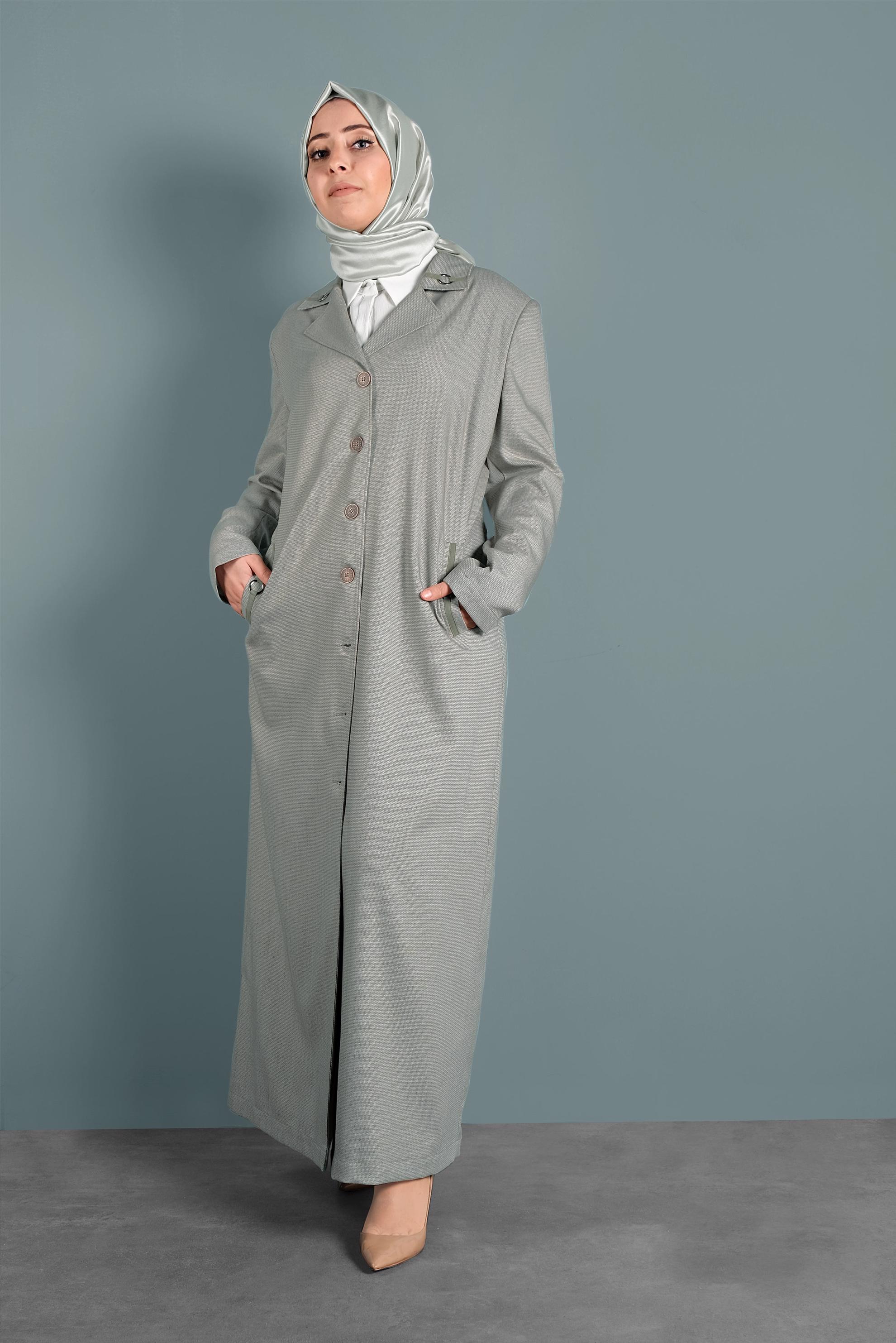Hijab clothing KHAKI Pocket Detail Buttoned Overcoat 1296 