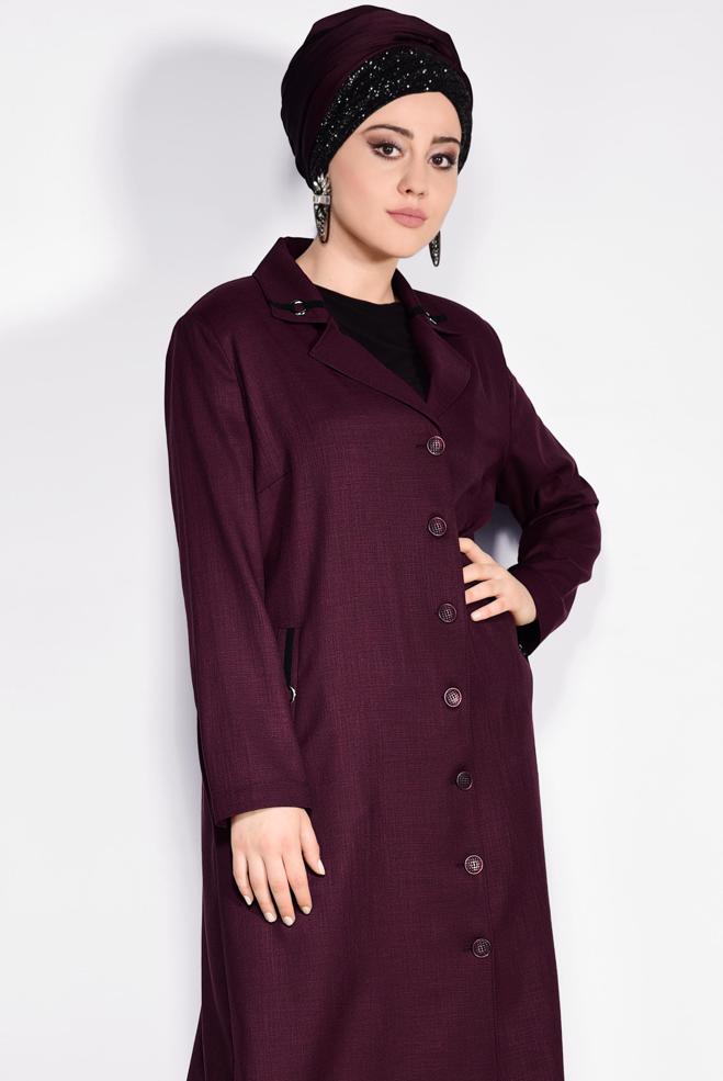 Hijab clothing BROWN Pocket Detail Buttoned Overcoat 1296  - ALVİNA