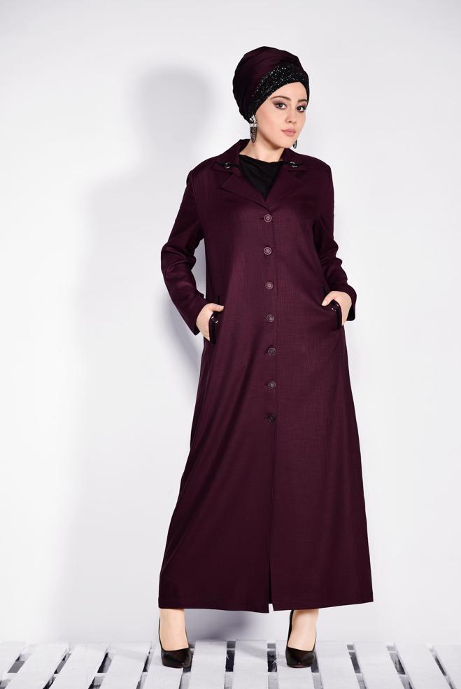 Hijab clothing BROWN Pocket Detail Buttoned Overcoat 1296  - ALVİNA