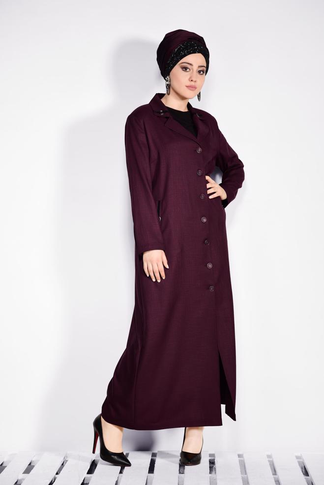 Hijab clothing BROWN Pocket Detail Buttoned Overcoat 1296  - ALVİNA