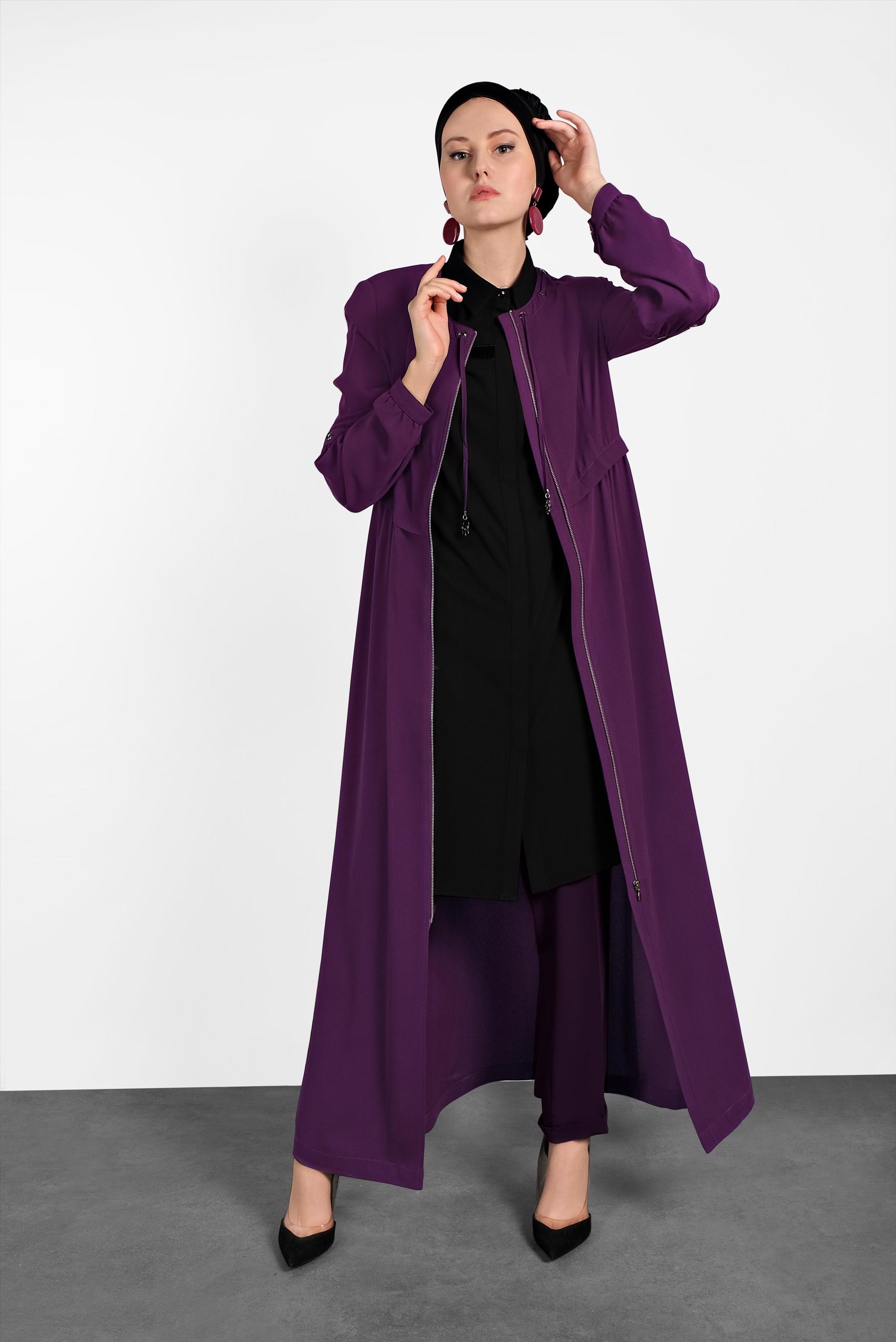 Tesettür giyim MOR  FERMUARLI PARDESÜ 1401 