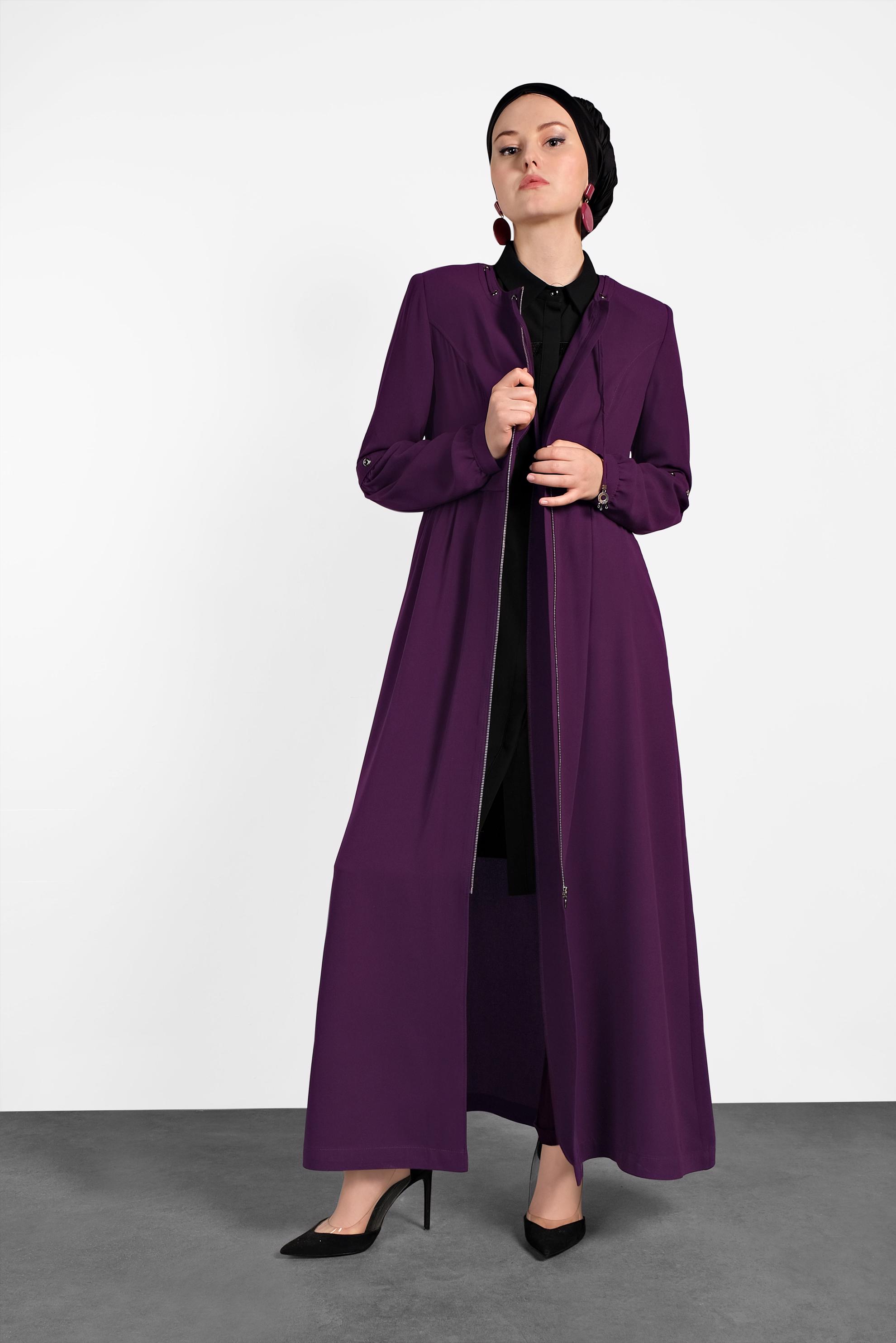 Tesettür giyim MOR  FERMUARLI PARDESÜ 1401 