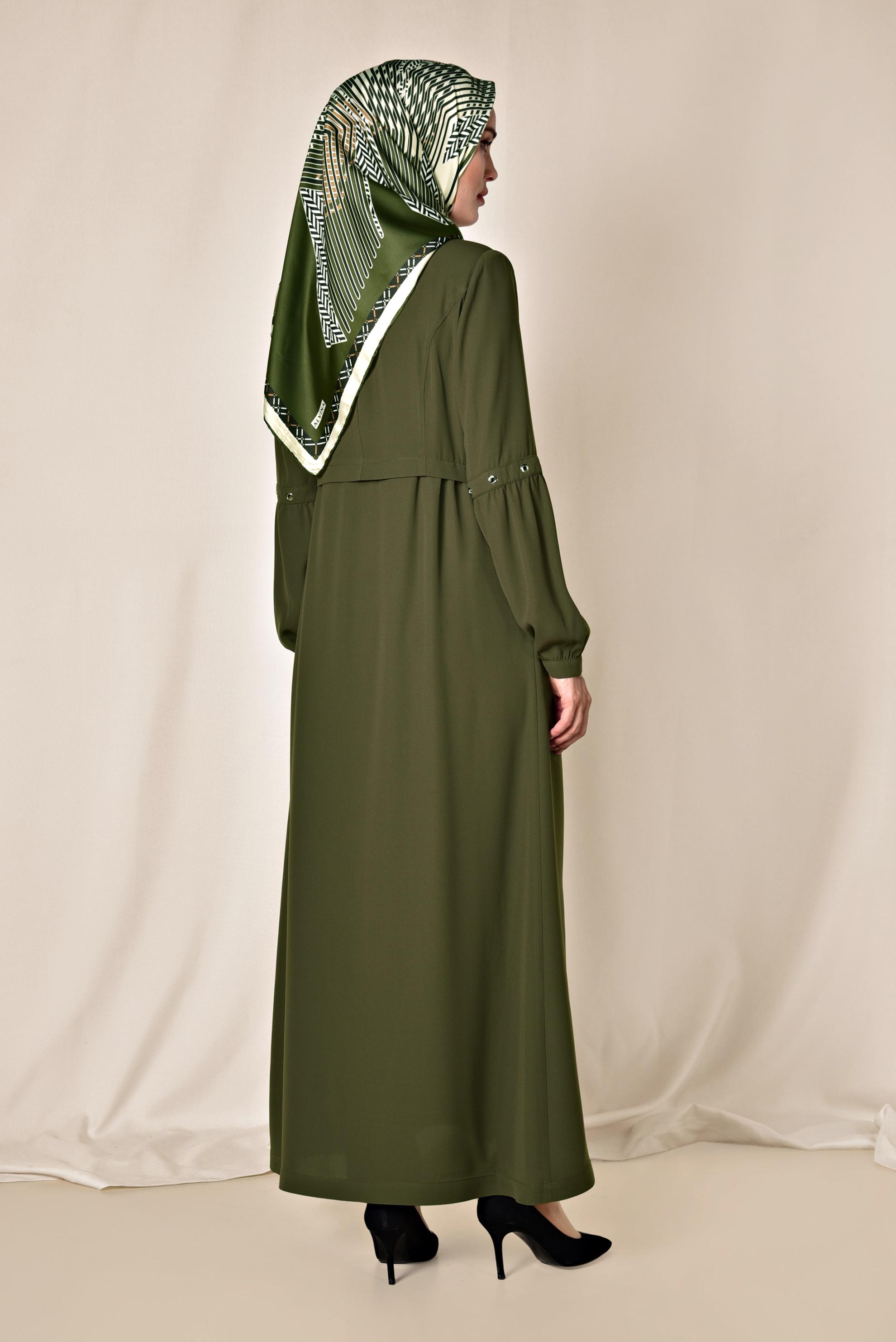 Tesettür giyim HAKİ  FERMUARLI PARDESÜ 1401 