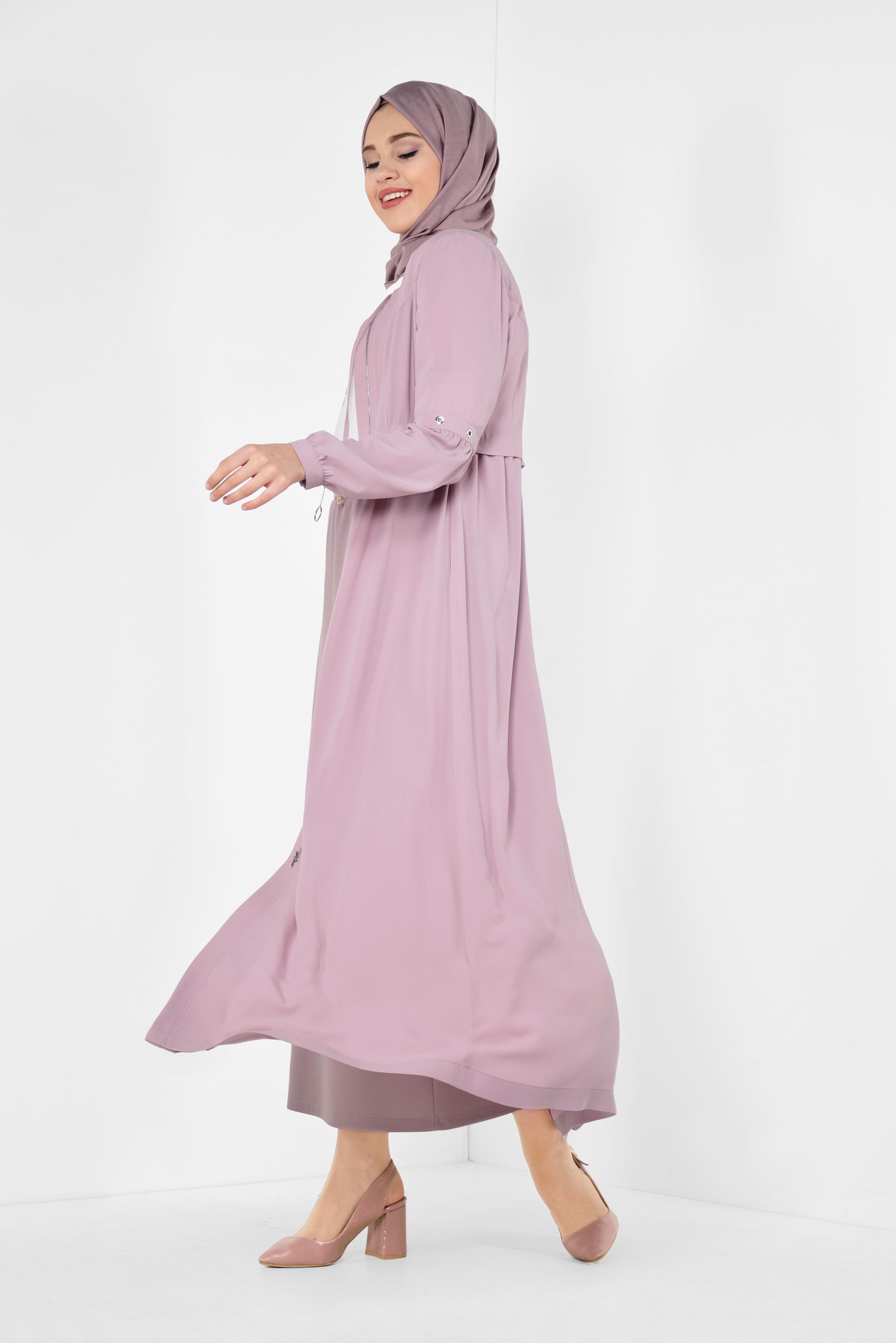 Tesettür giyim PUDRA  FERMUARLI PARDESÜ 1401 