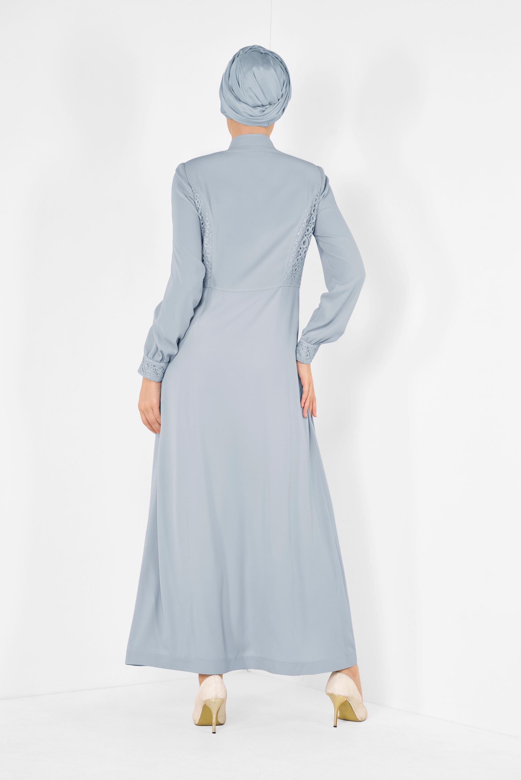 Tesettür giyim GRİ GÜPÜRLÜ VE PİLİSELİ PARDESÜ 1402