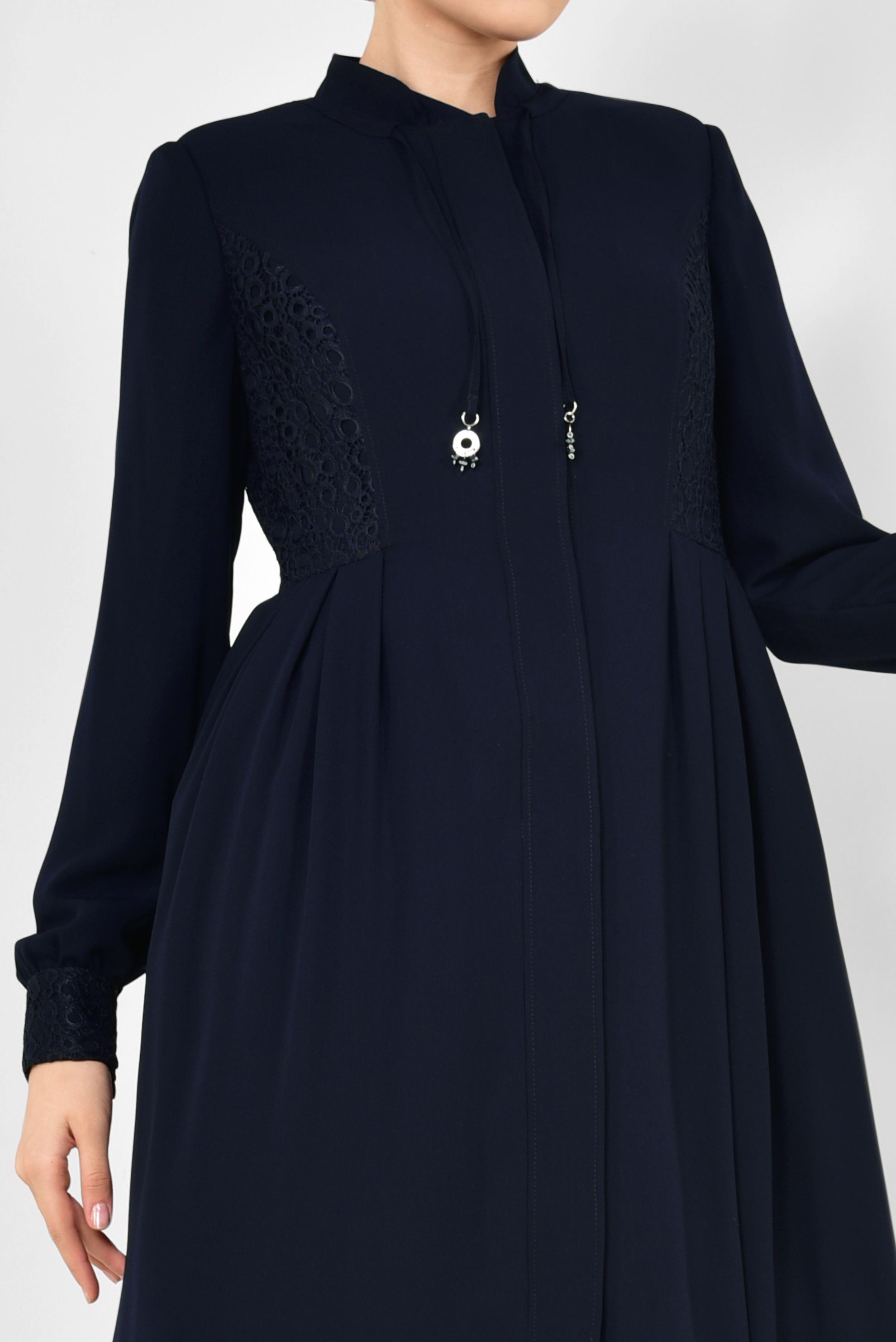 Tesettür giyim LACİVERT GÜPÜRLÜ VE PİLİSELİ PARDESÜ 1402