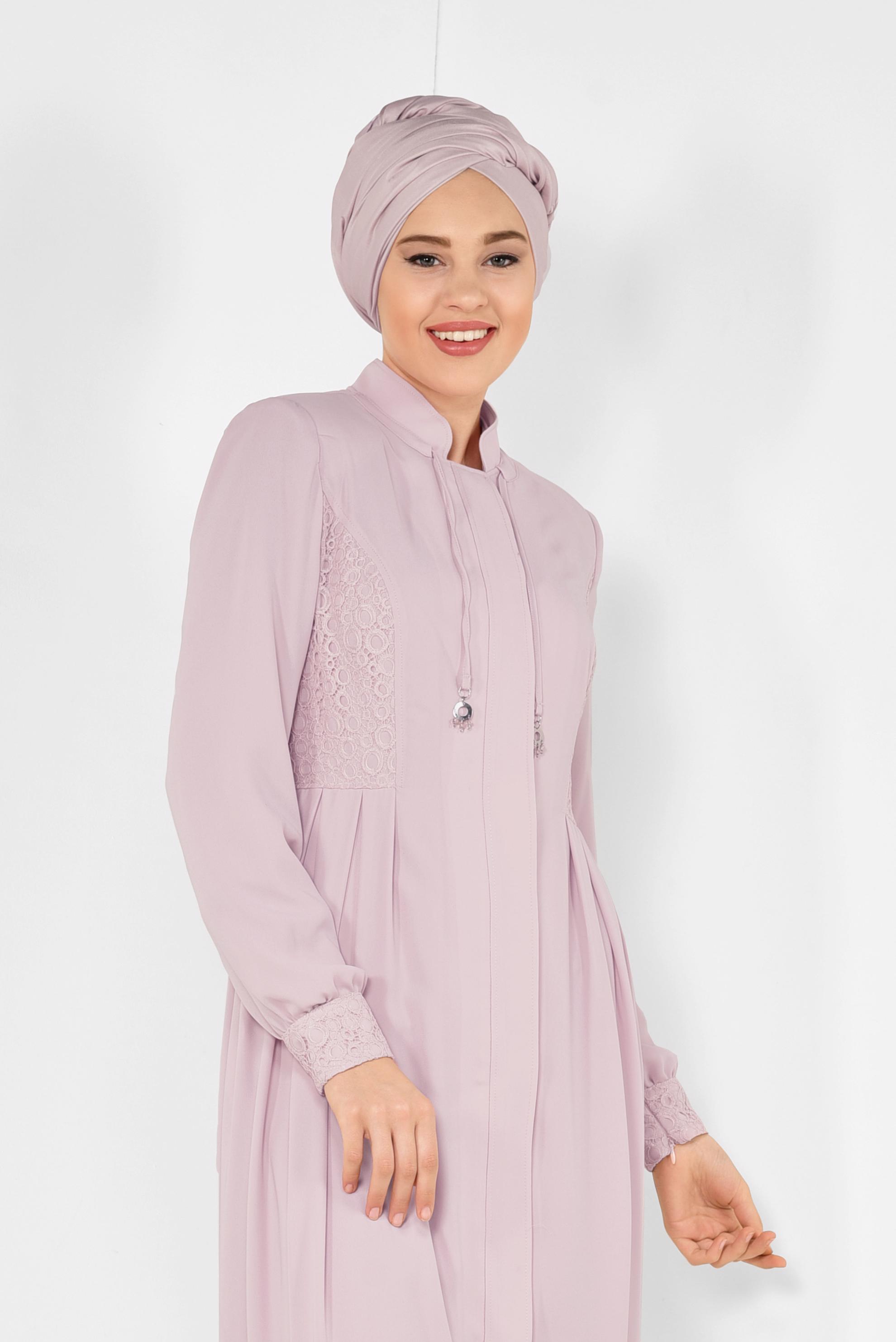Tesettür giyim PUDRA GÜPÜRLÜ VE PİLİSELİ PARDESÜ 1402