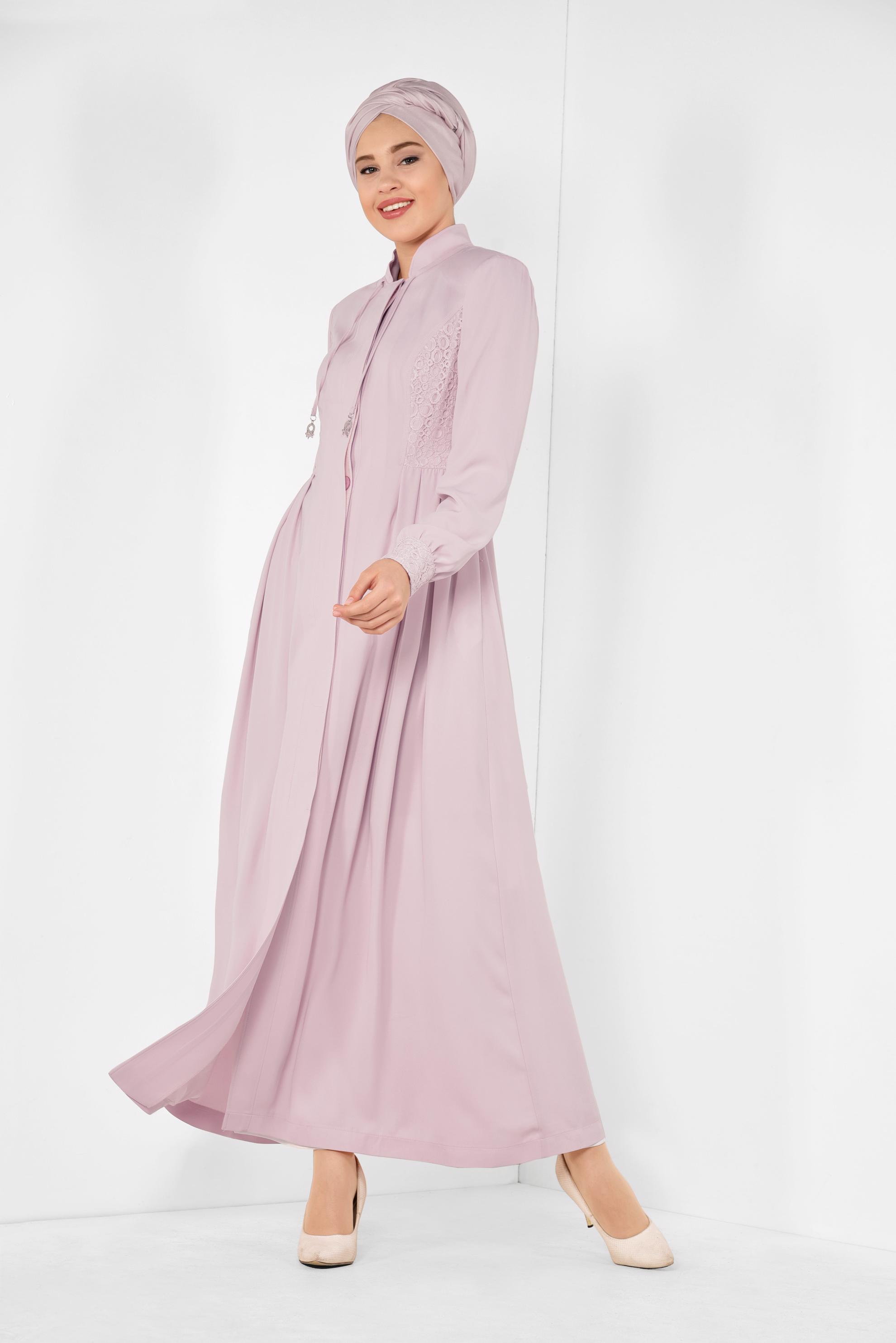 Tesettür giyim PUDRA GÜPÜRLÜ VE PİLİSELİ PARDESÜ 1402