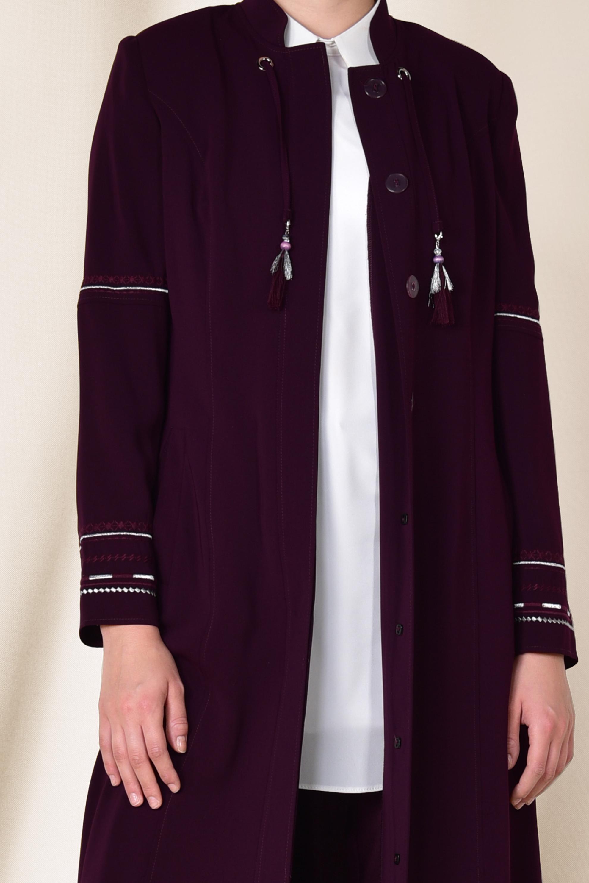 Tesettür giyim BORDO NAKIŞLI PÜSKÜL DETAYLI PARDESÜ 1417