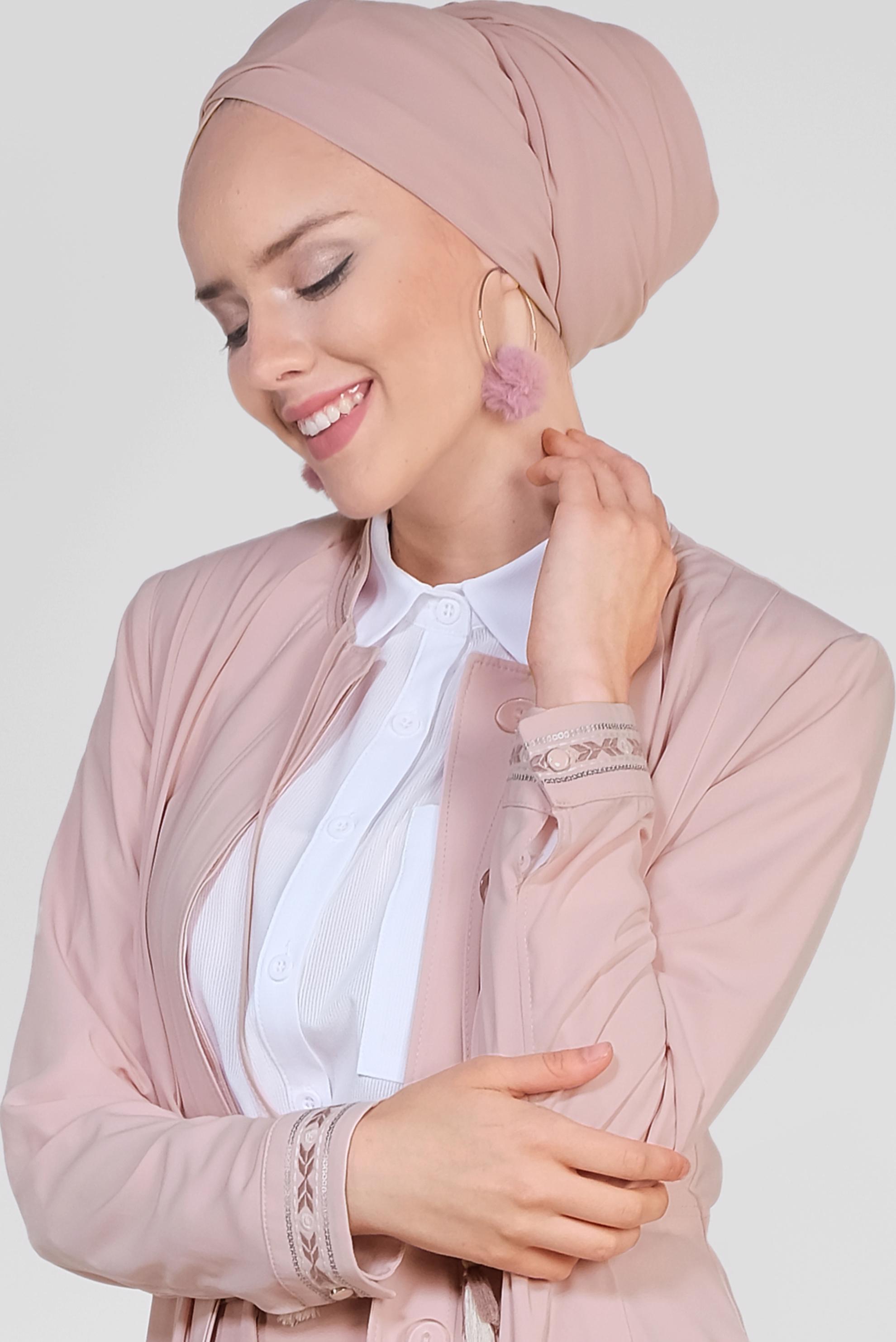 Tesettür giyim PUDRA PİLELİ HAKİM YAKA PARDESÜ 1424