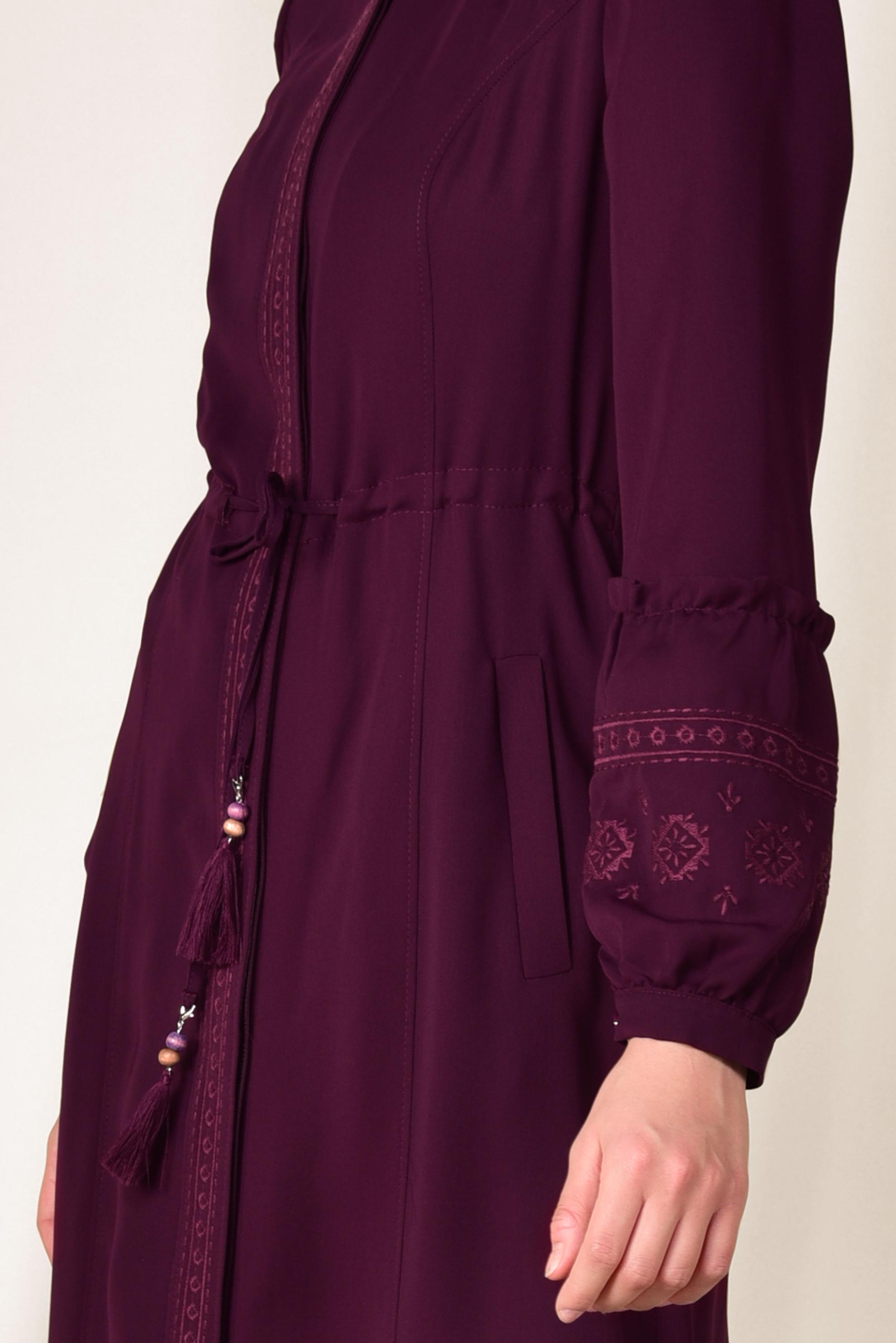 Tesettür giyim BORDO HAKİM YAKA İŞLEMELİ PARDESÜ 1427