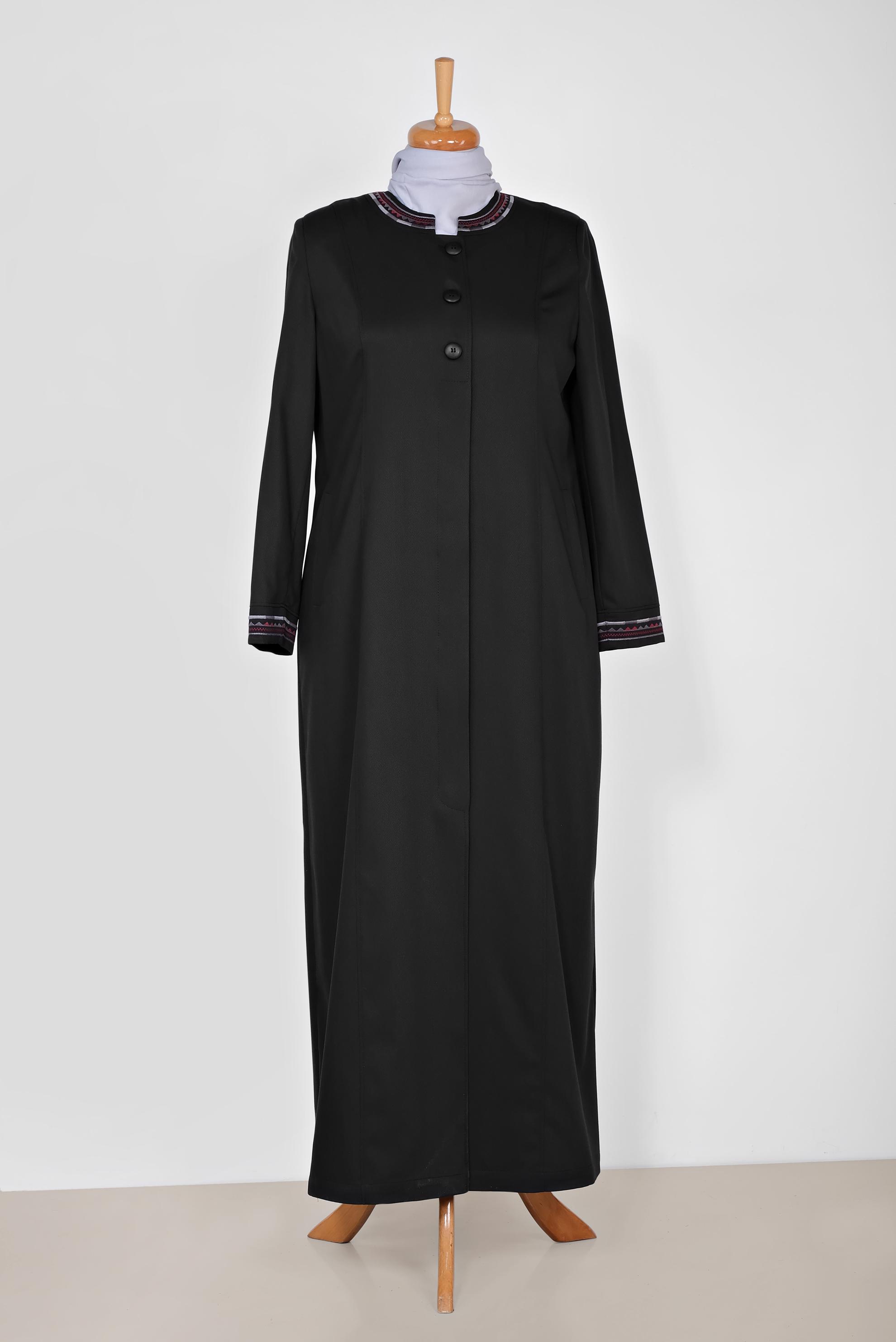 Tesettür giyim SİYAH YAKA VE MANŞET NAKIŞLI PARDESÜ 1430 