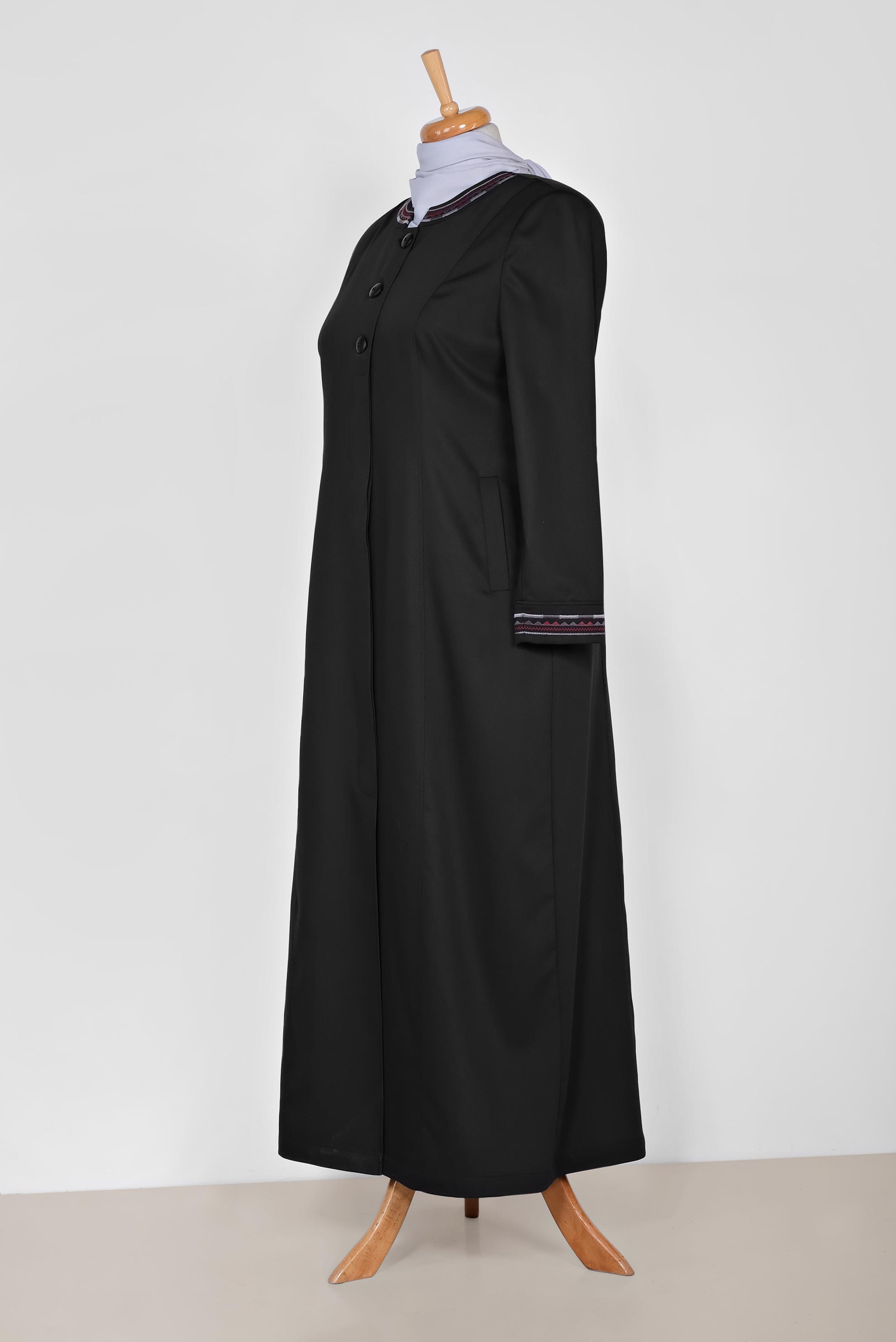 Tesettür giyim SİYAH YAKA VE MANŞET NAKIŞLI PARDESÜ 1430 