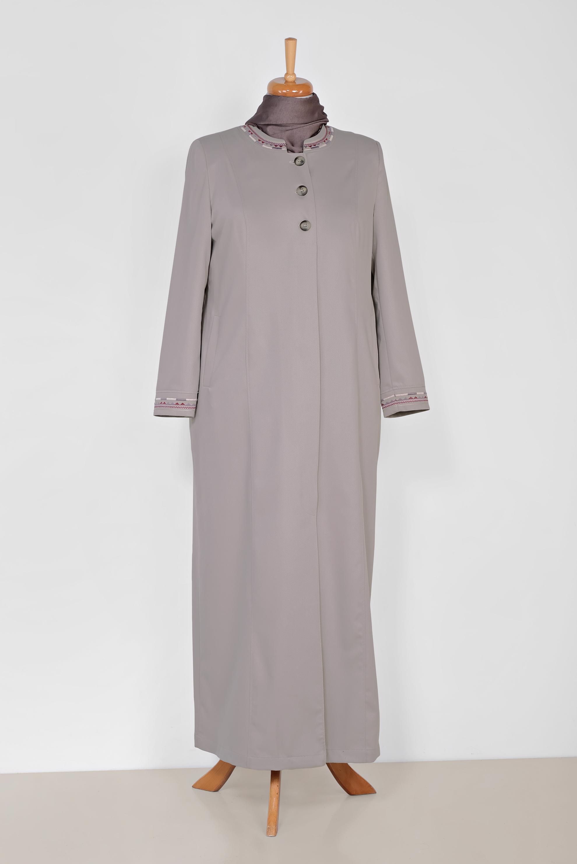 Tesettür giyim BEJ YAKA VE MANŞET NAKIŞLI PARDESÜ 1430 