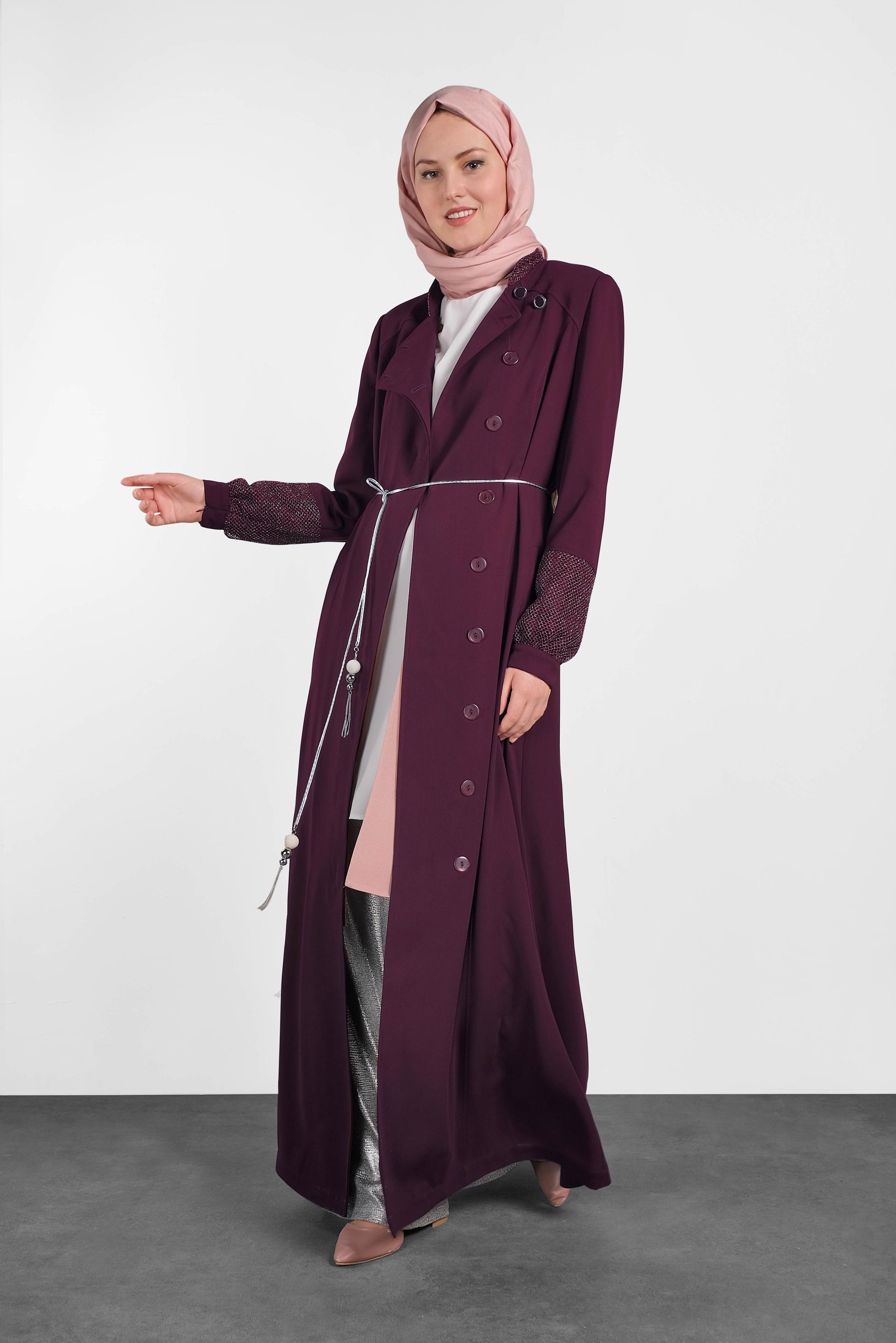 Tesettür giyim BORDO GİZLİ DÜĞMELİ PARDESÜ 1438