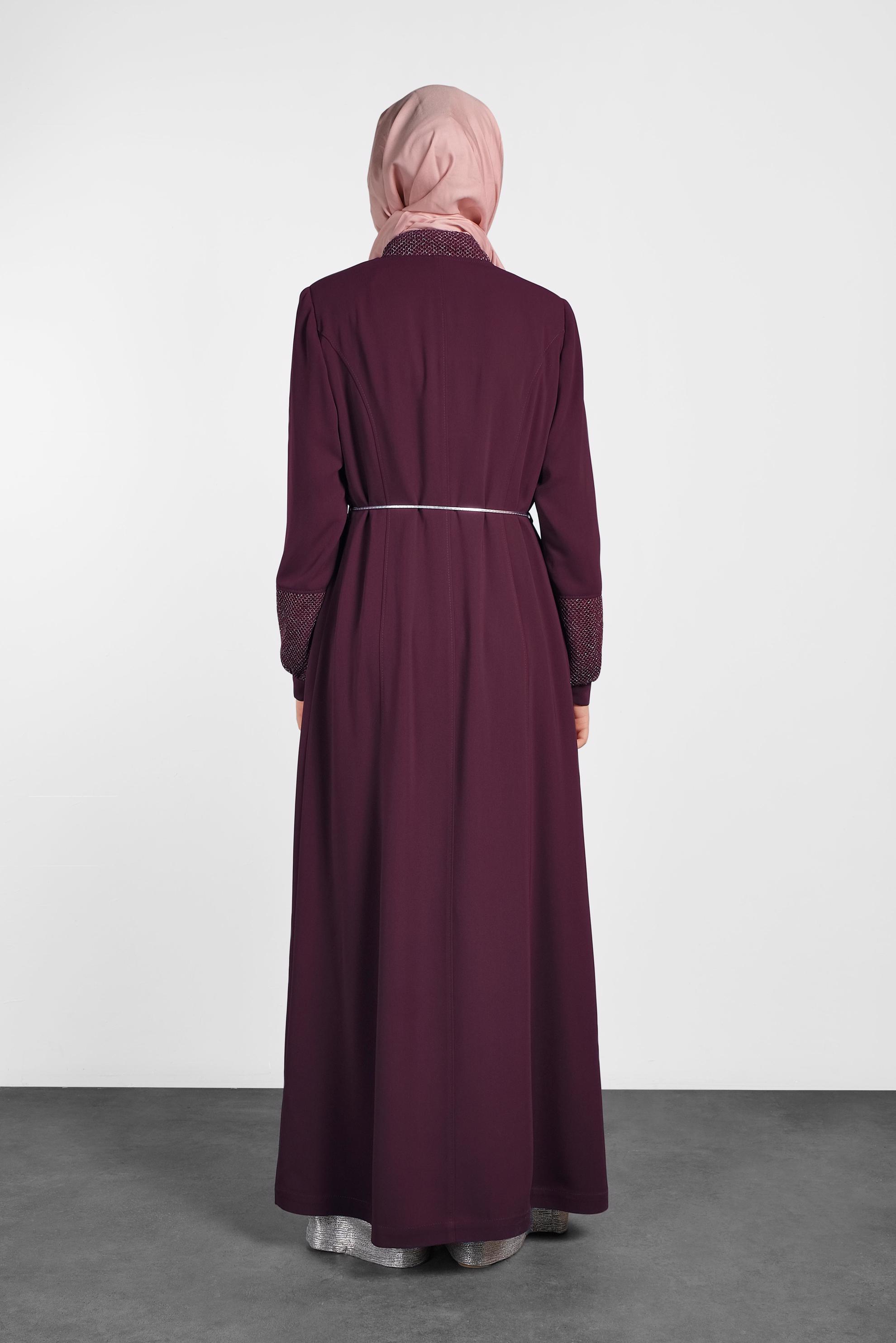 Tesettür giyim BORDO GİZLİ DÜĞMELİ PARDESÜ 1438