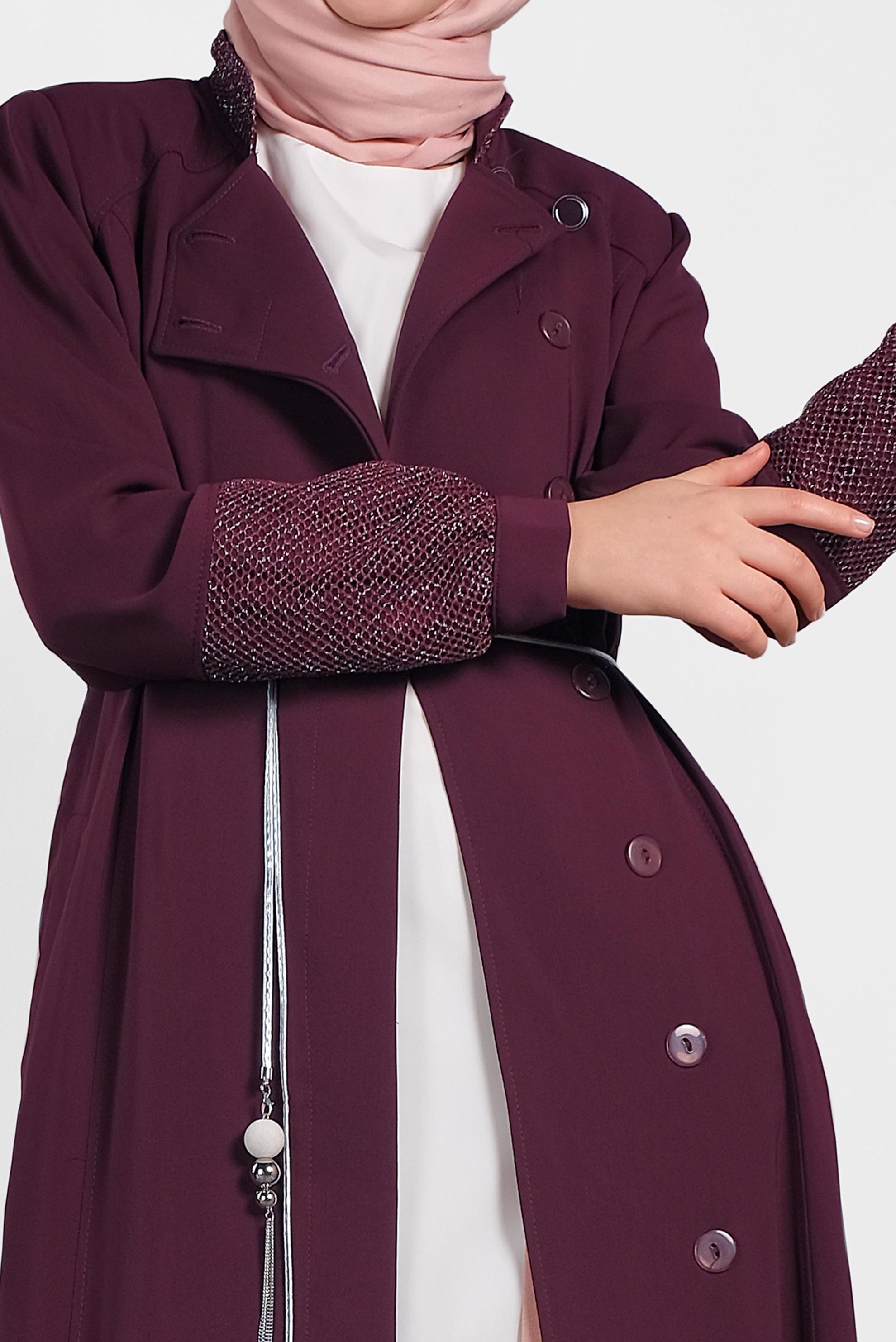 Tesettür giyim BORDO GİZLİ DÜĞMELİ PARDESÜ 1438