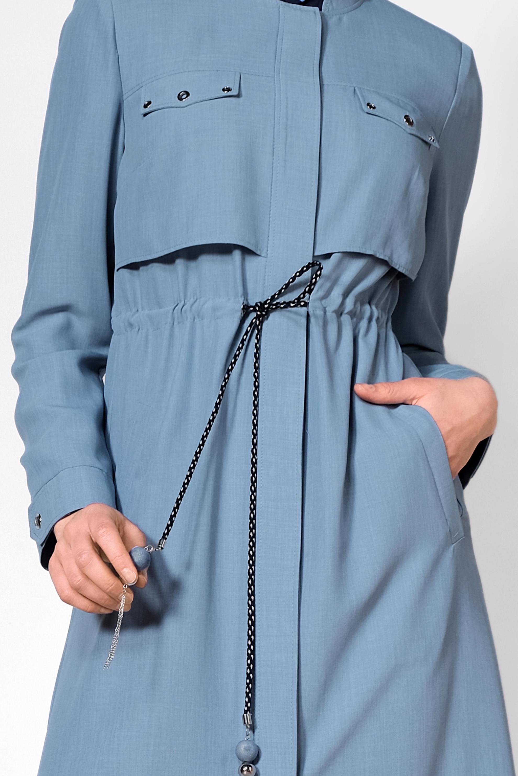 Tesettür giyim MAVİ BELİ BÜZGÜLÜ GİZLİ DÜĞMELİ PARDESÜ 1439