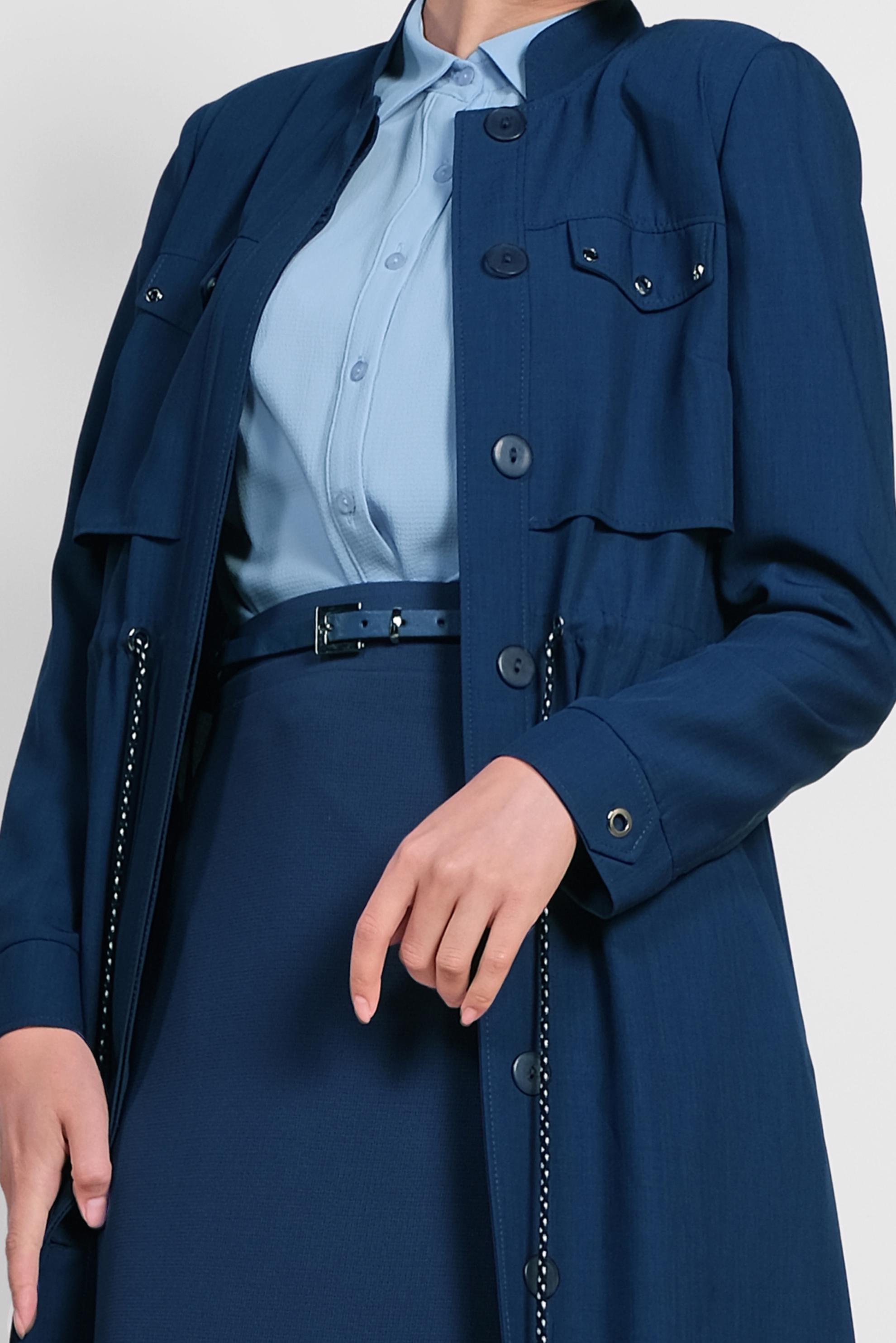 Tesettür giyim LACİVERT BELİ BÜZGÜLÜ GİZLİ DÜĞMELİ PARDESÜ 1439