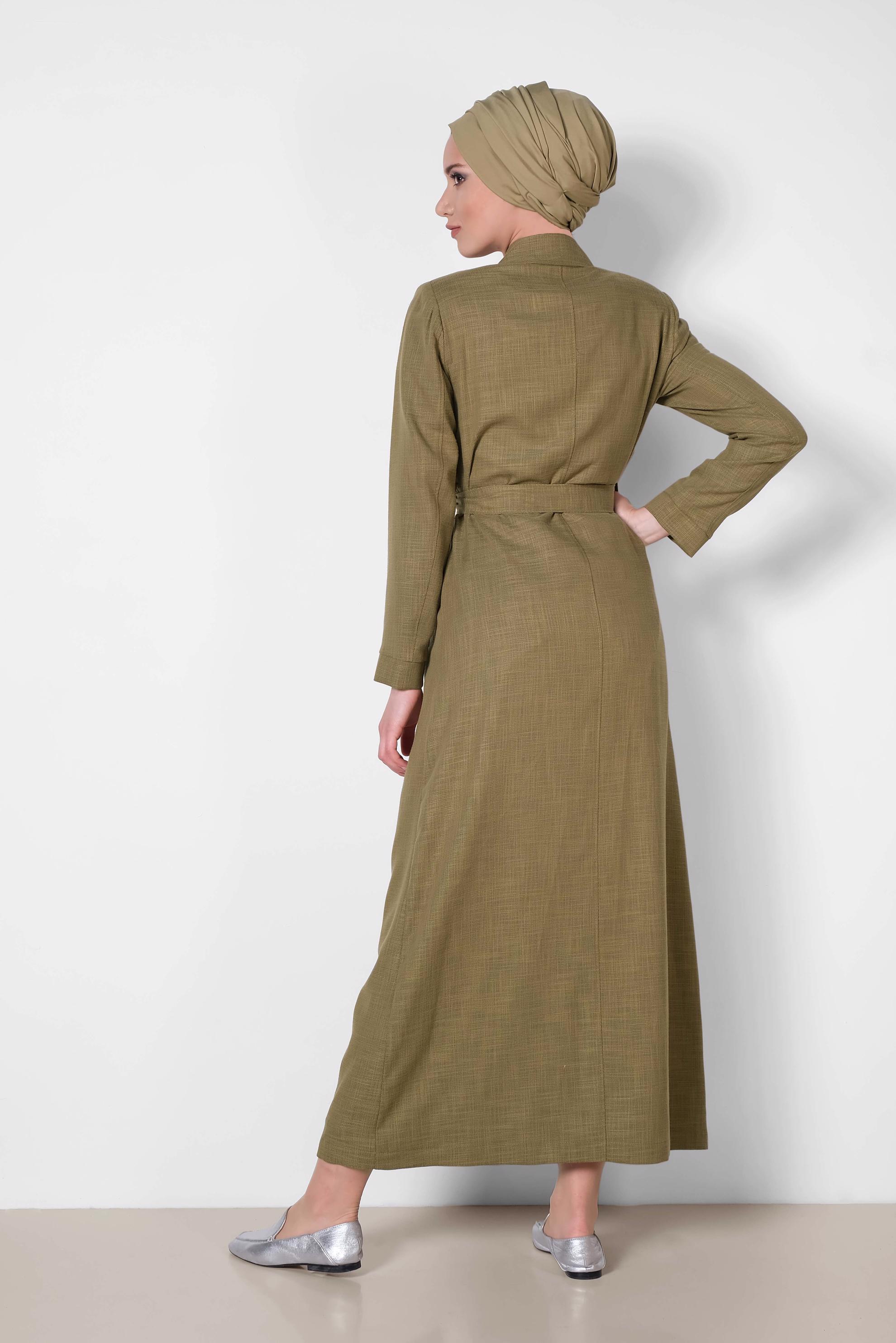 Tesettür giyim HAKİ GİZLİ DÜĞMELİ PARDESÜ 1444