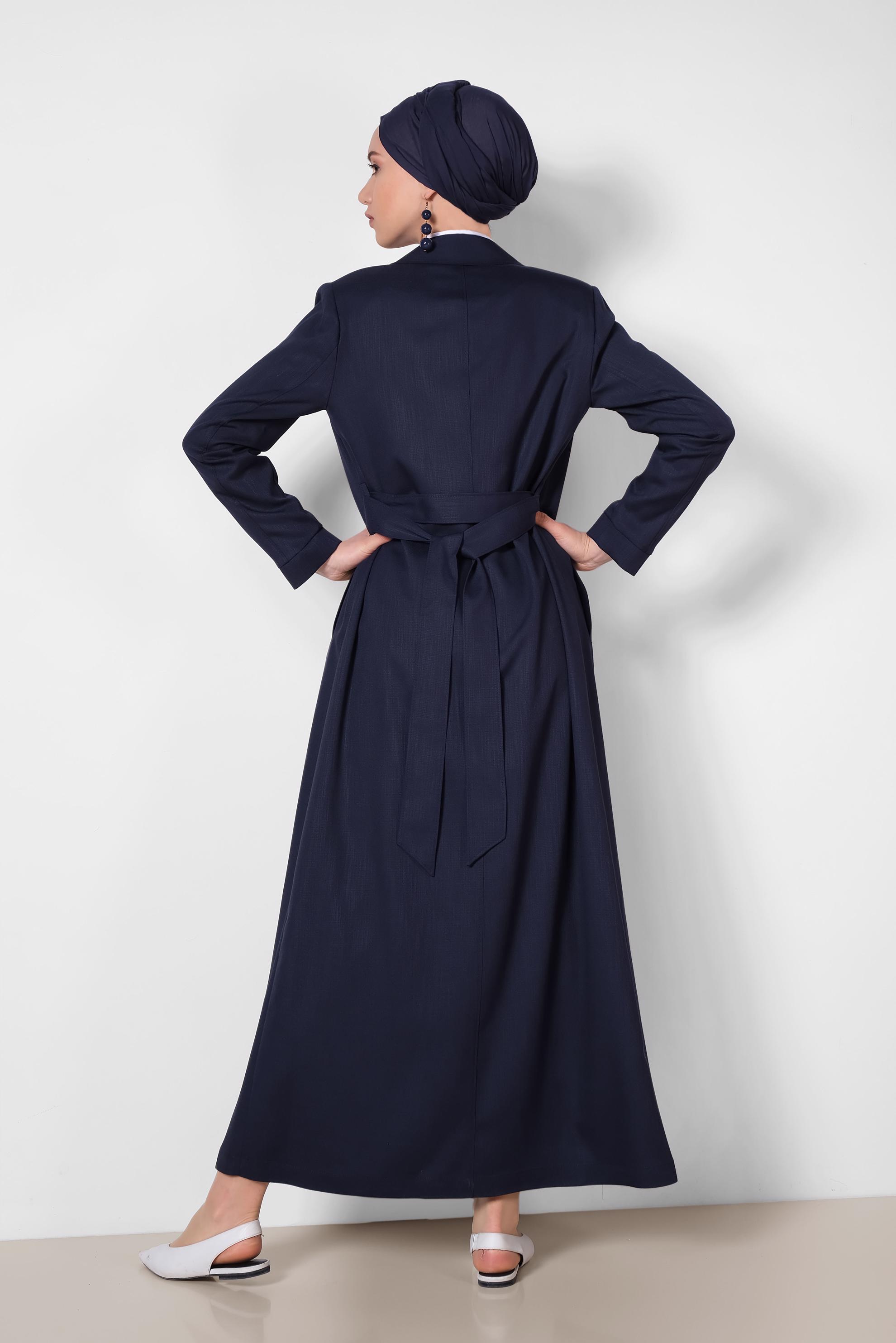 Tesettür giyim LACİVERT GİZLİ DÜĞMELİ PARDESÜ 1444